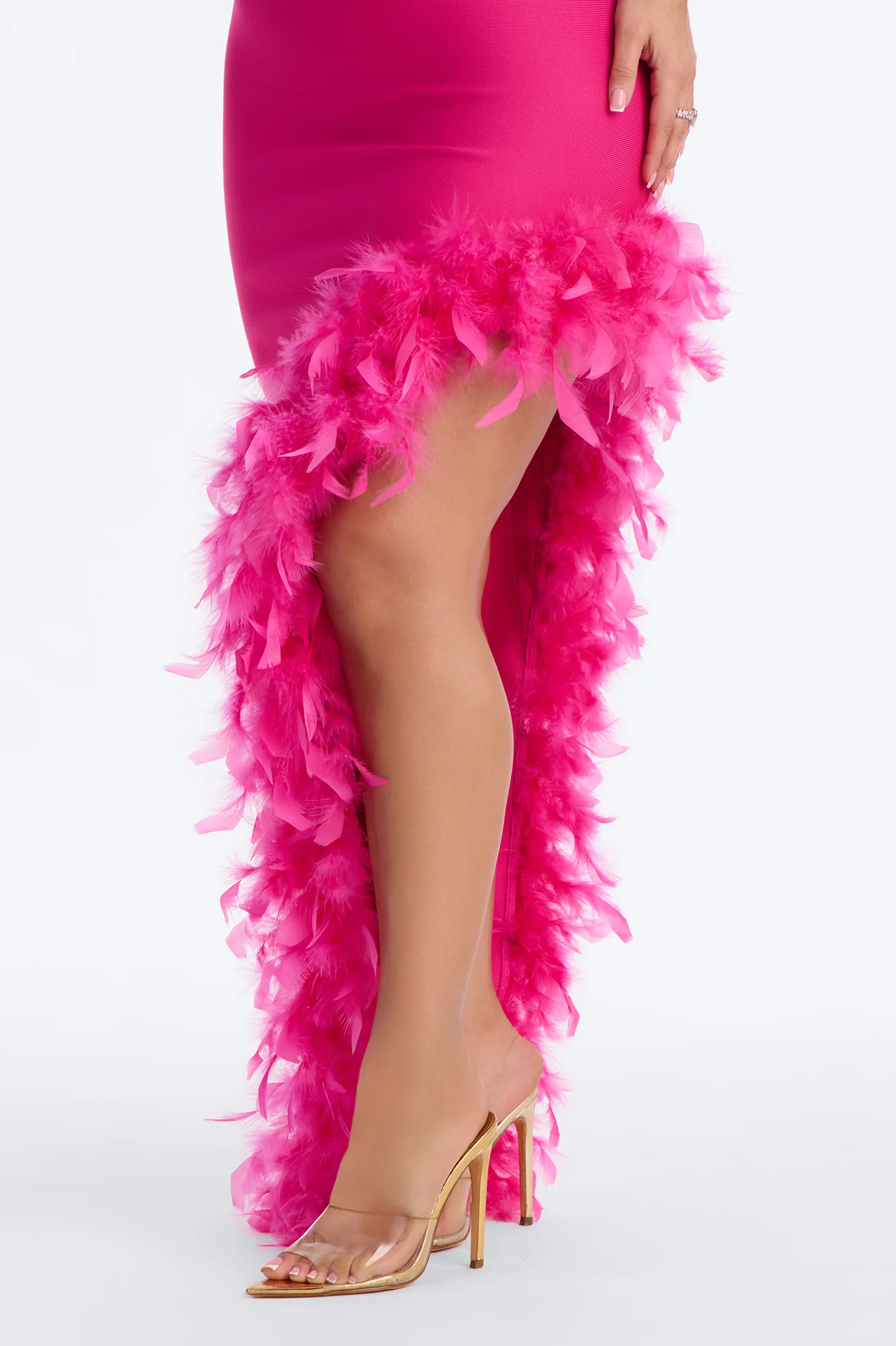 Jorgie Feathered Bandage Gown - Hot Pink - Image 3