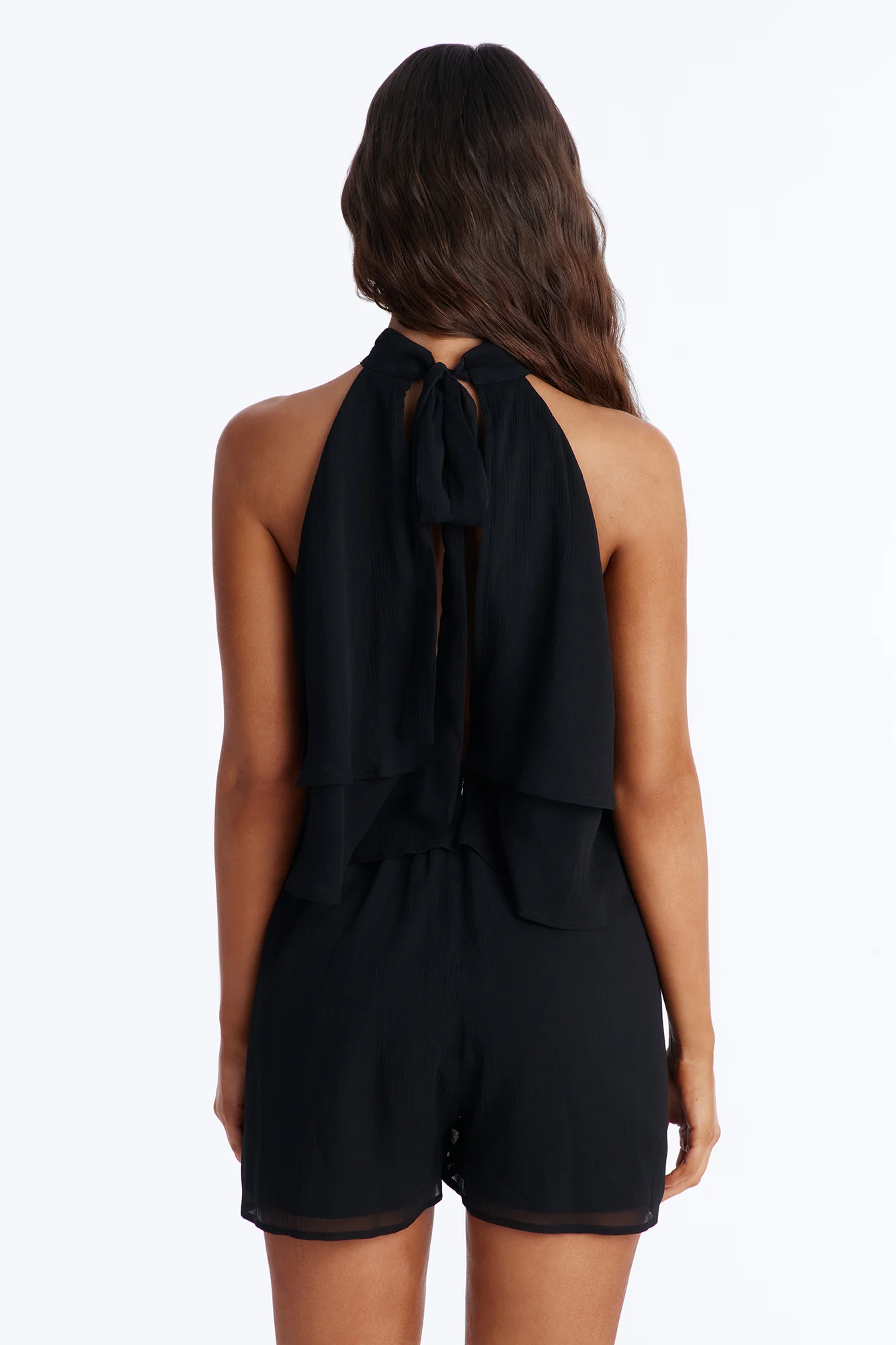 Josephine Chiffon Ruffle Romper - Black - Image 4