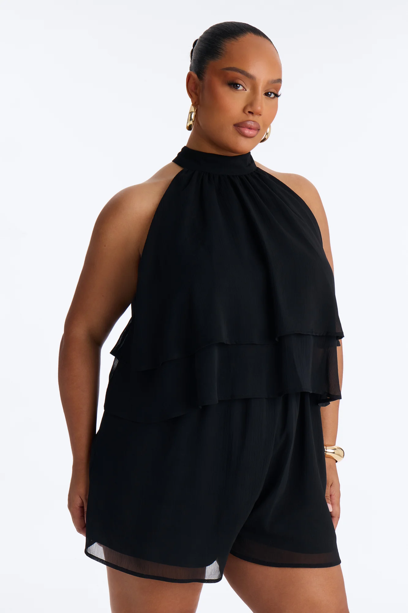 Josephine Chiffon Ruffle Romper - Black - Image 6