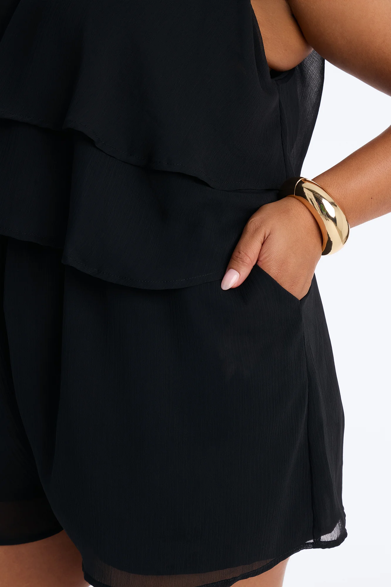 Josephine Chiffon Ruffle Romper - Black - Image 7