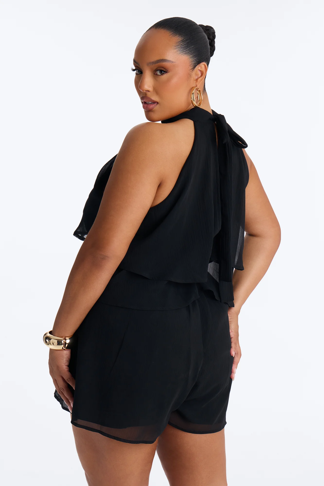 Josephine Chiffon Ruffle Romper - Black - Image 8