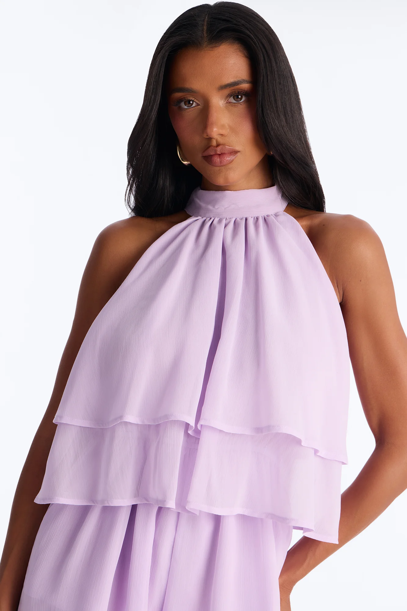 Josephine Chiffon Ruffle Romper - Lilac - Image 3