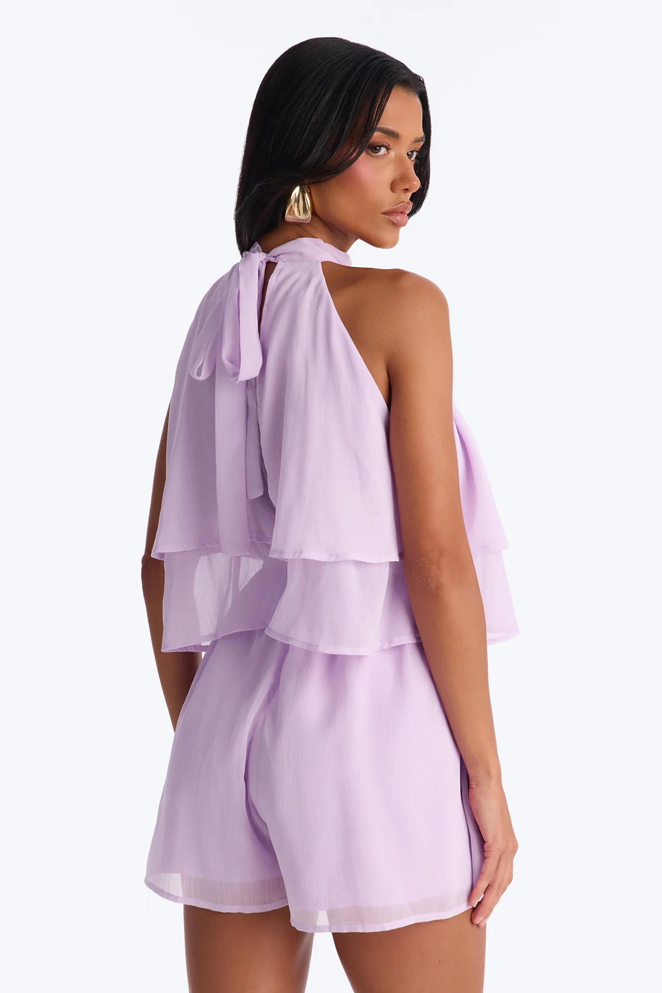 Josephine Chiffon Ruffle Romper - Lilac - Image 4