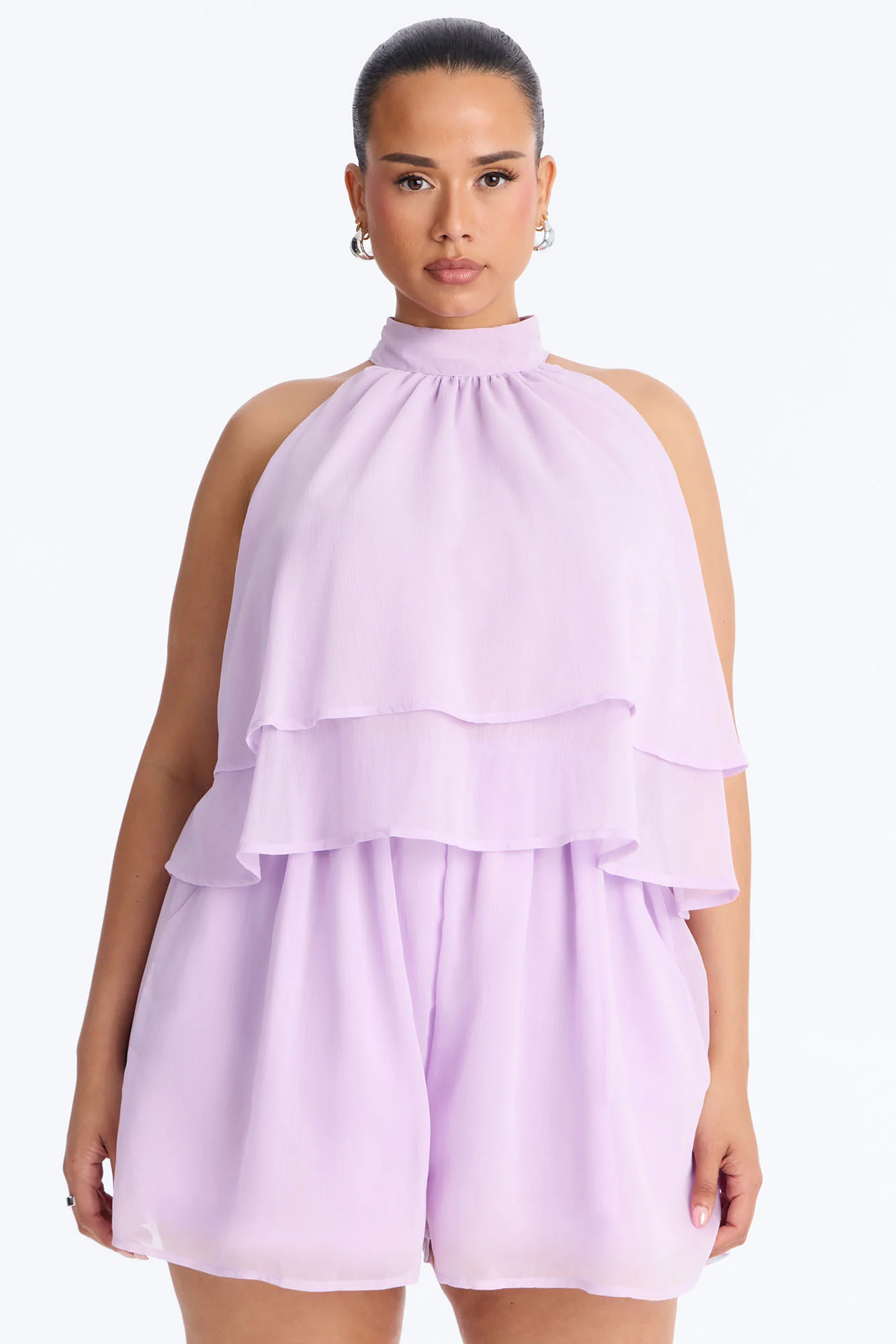 Josephine Chiffon Ruffle Romper - Lilac - Image 6