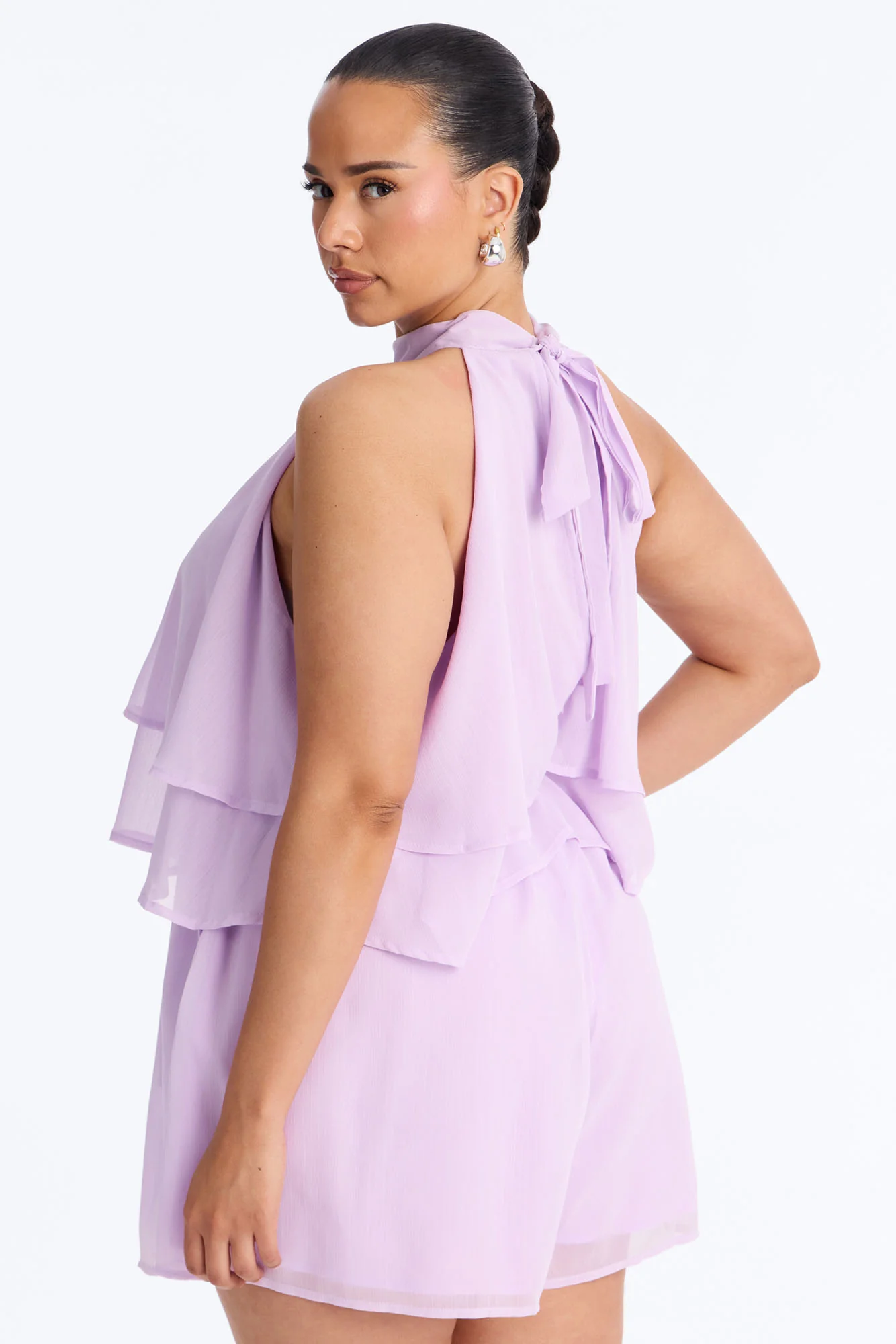 Josephine Chiffon Ruffle Romper - Lilac - Image 8