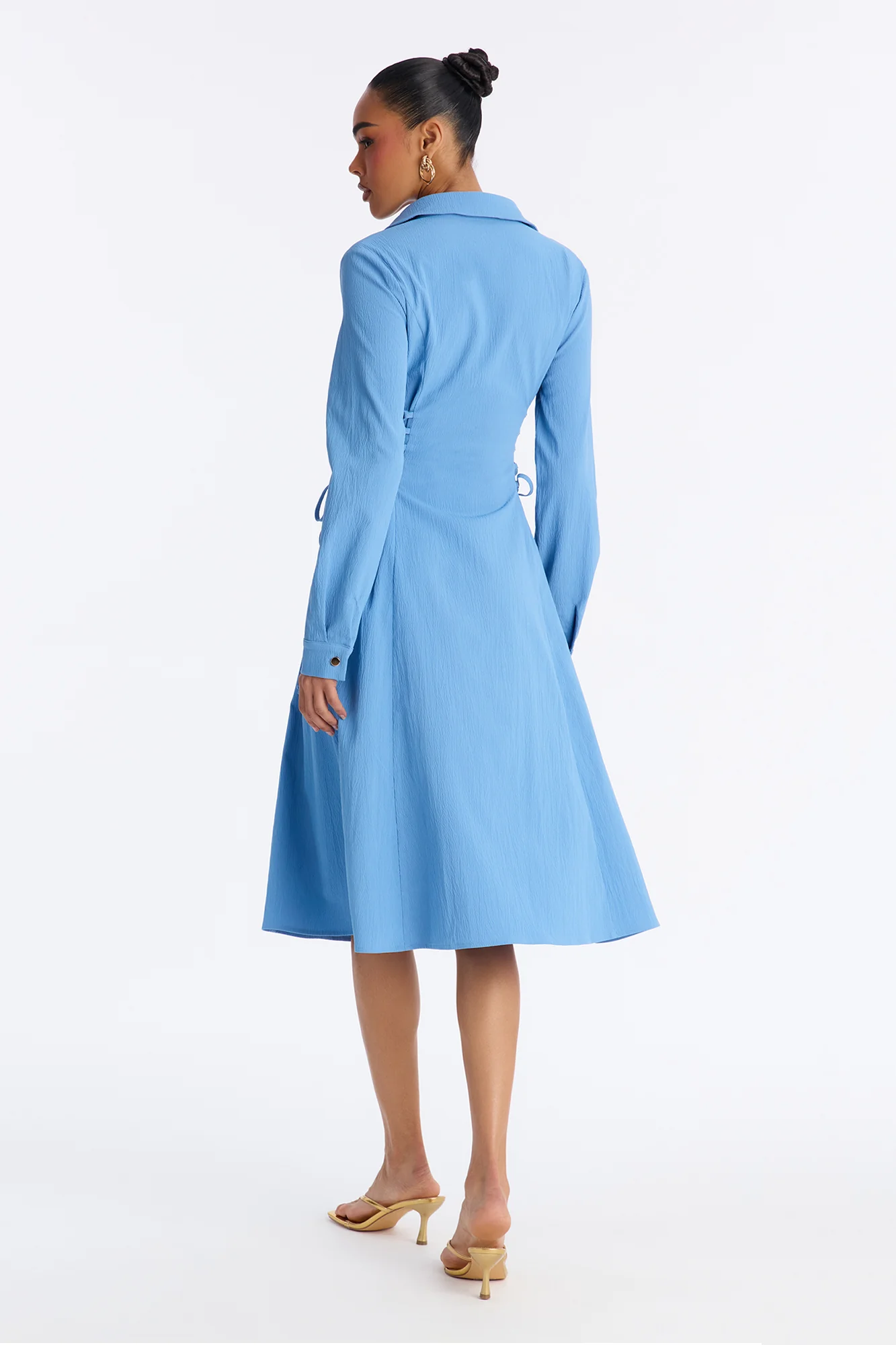 Josephine Collar Long Sleeve Midi Dress - Blue - Image 4