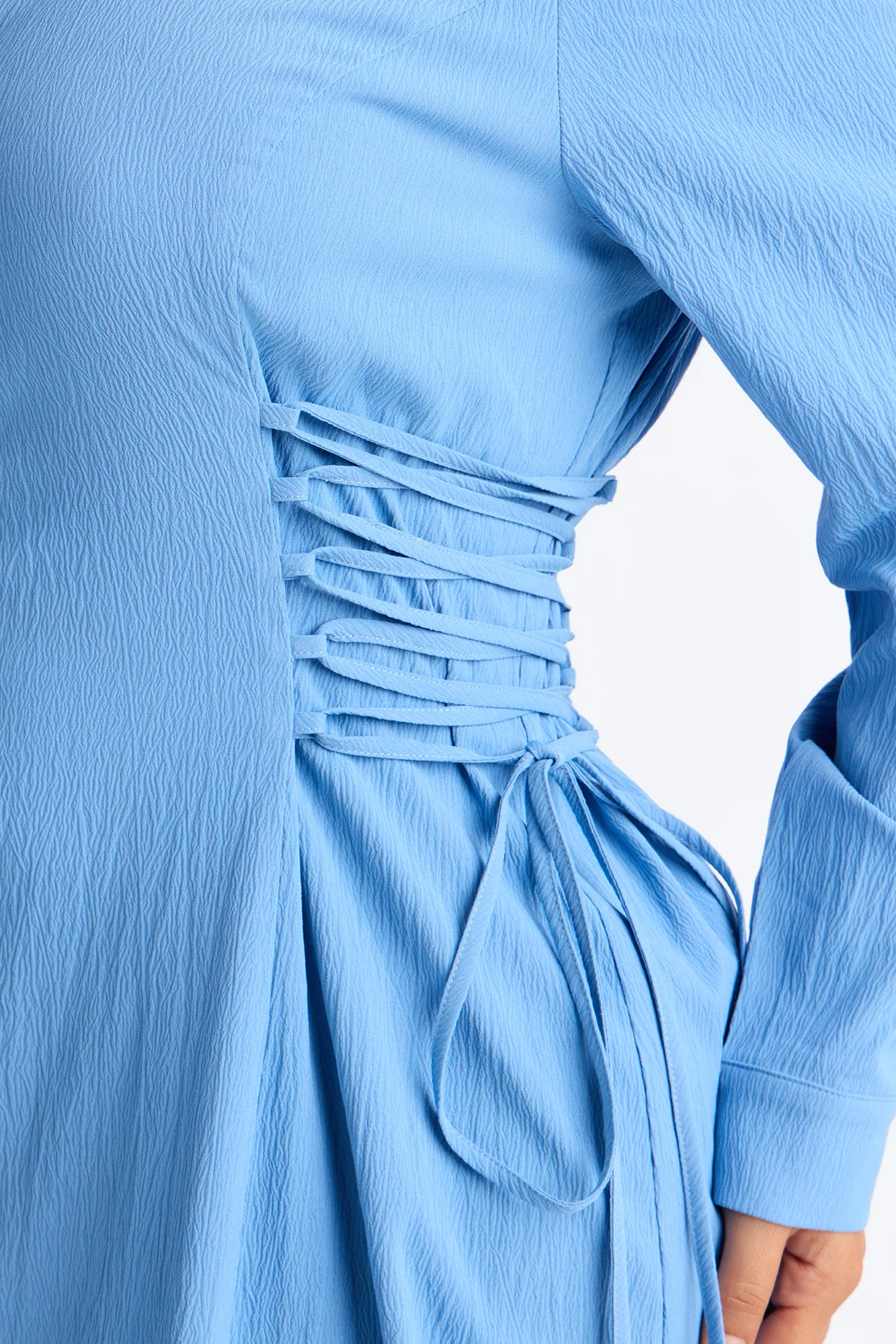 Josephine Collar Long Sleeve Midi Dress - Blue - Image 7