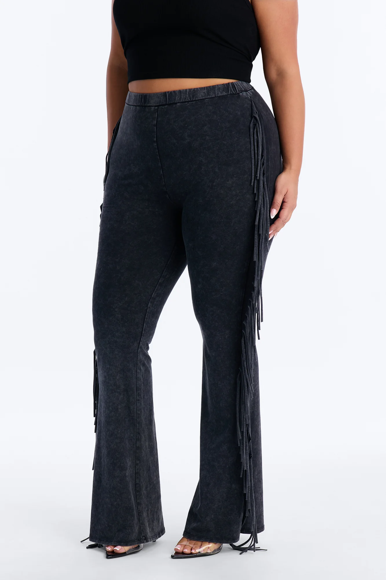 Josie Fringe Washed Mid Rise Flare Pant 33″ - Black Wash - Image 5