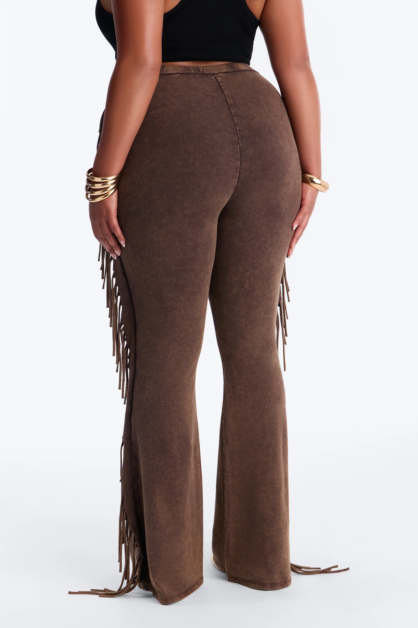 Josie Fringe Washed Mid Rise Flare Pant 33″ - Brown - Image 7