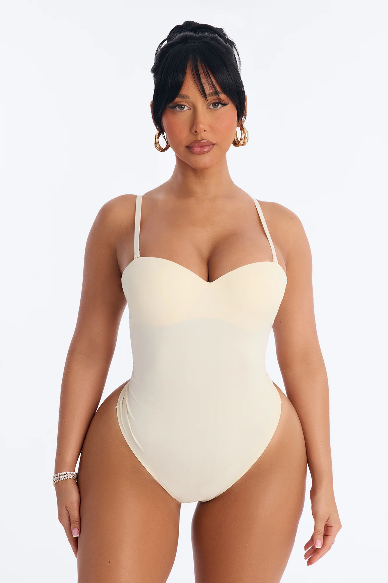 Josie Padded Sweetheart Neck Spaghetti Strap Bodysuit - Cream