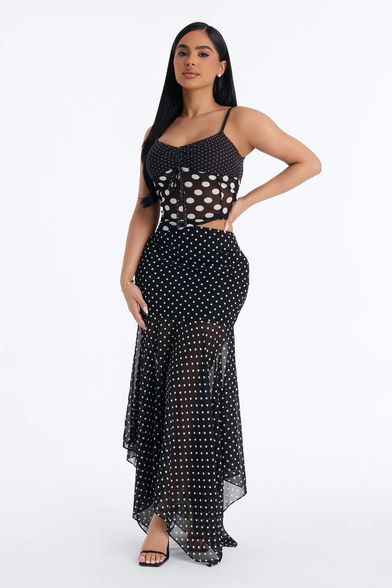 Josie Polka Dot Cami Top - Black/White - Image 2