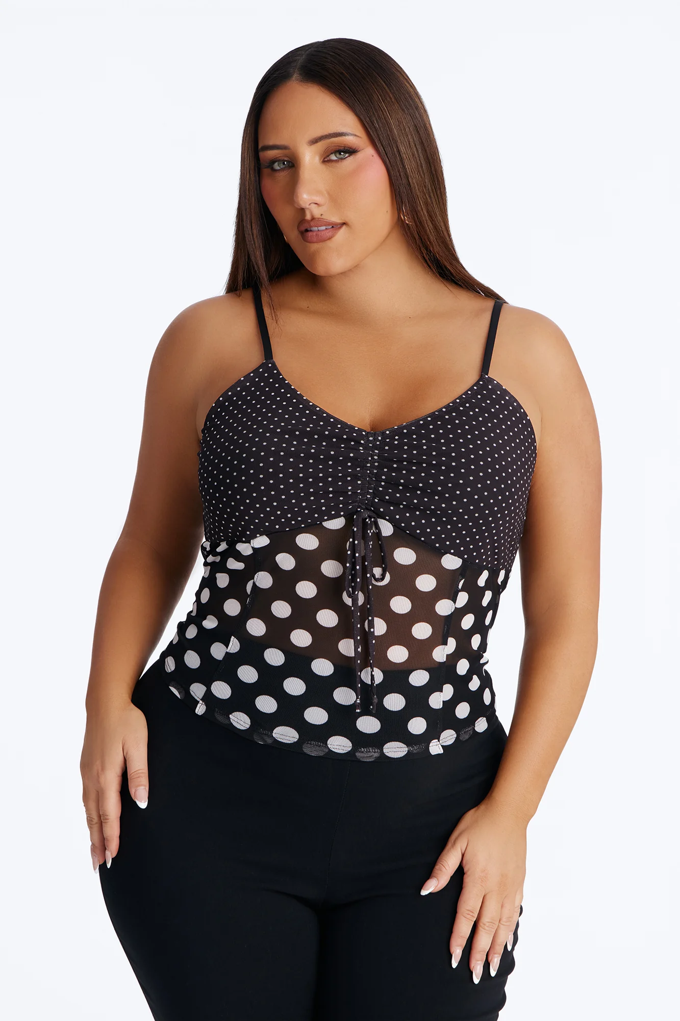 Josie Polka Dot Cami Top - Black/White - Image 5