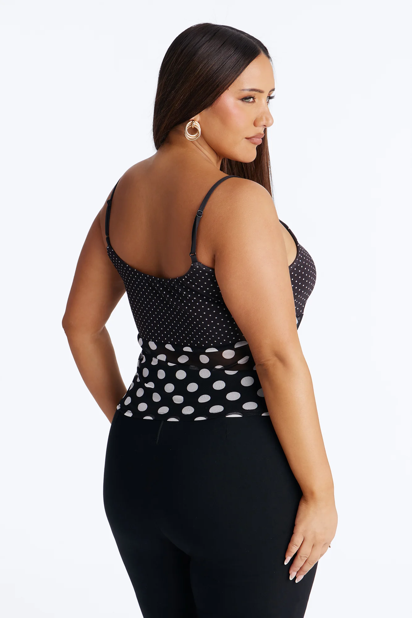 Josie Polka Dot Cami Top - Black/White - Image 7
