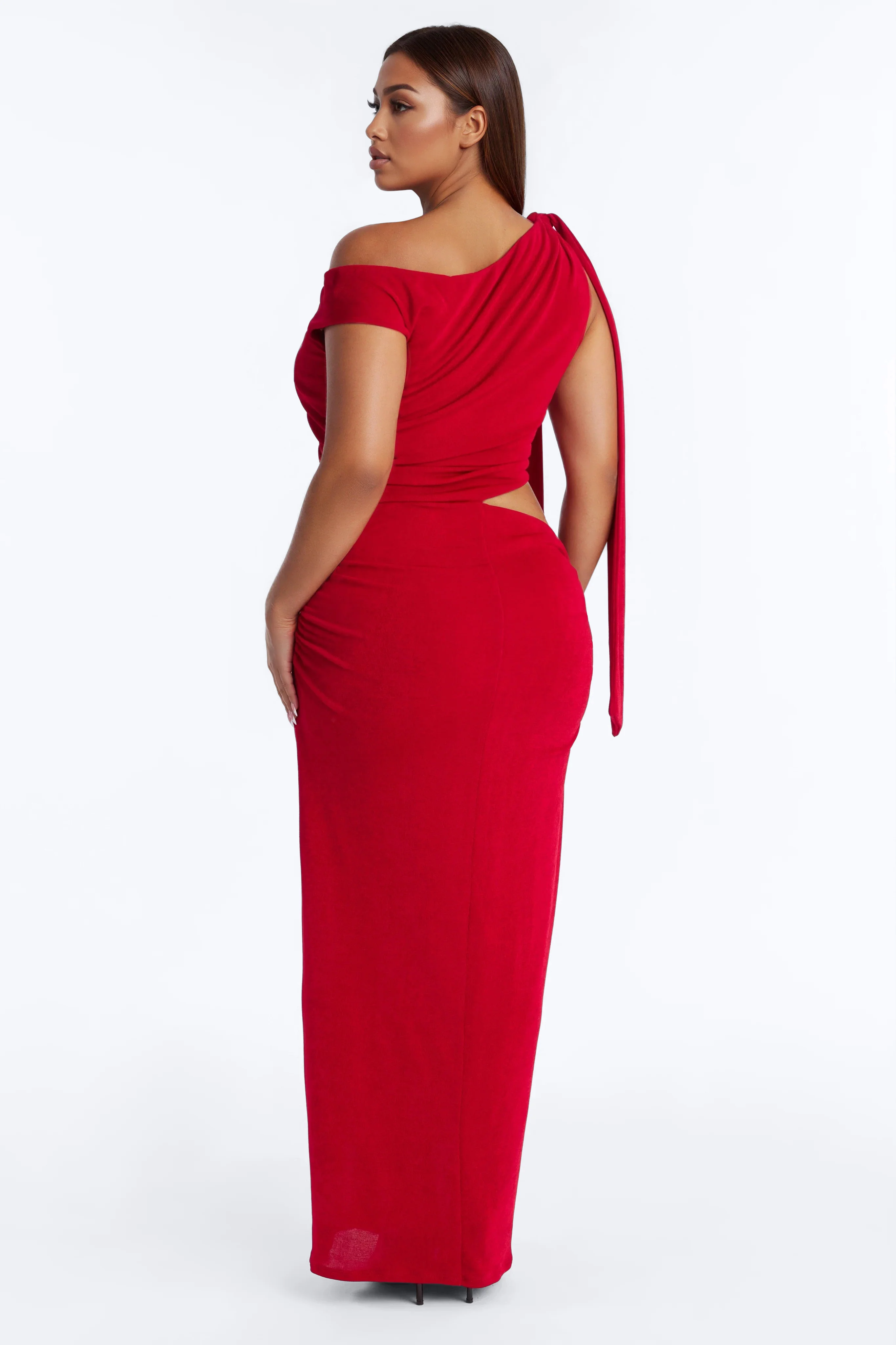 Josie Ruched Slinky Maxi Dress - Red - Image 8