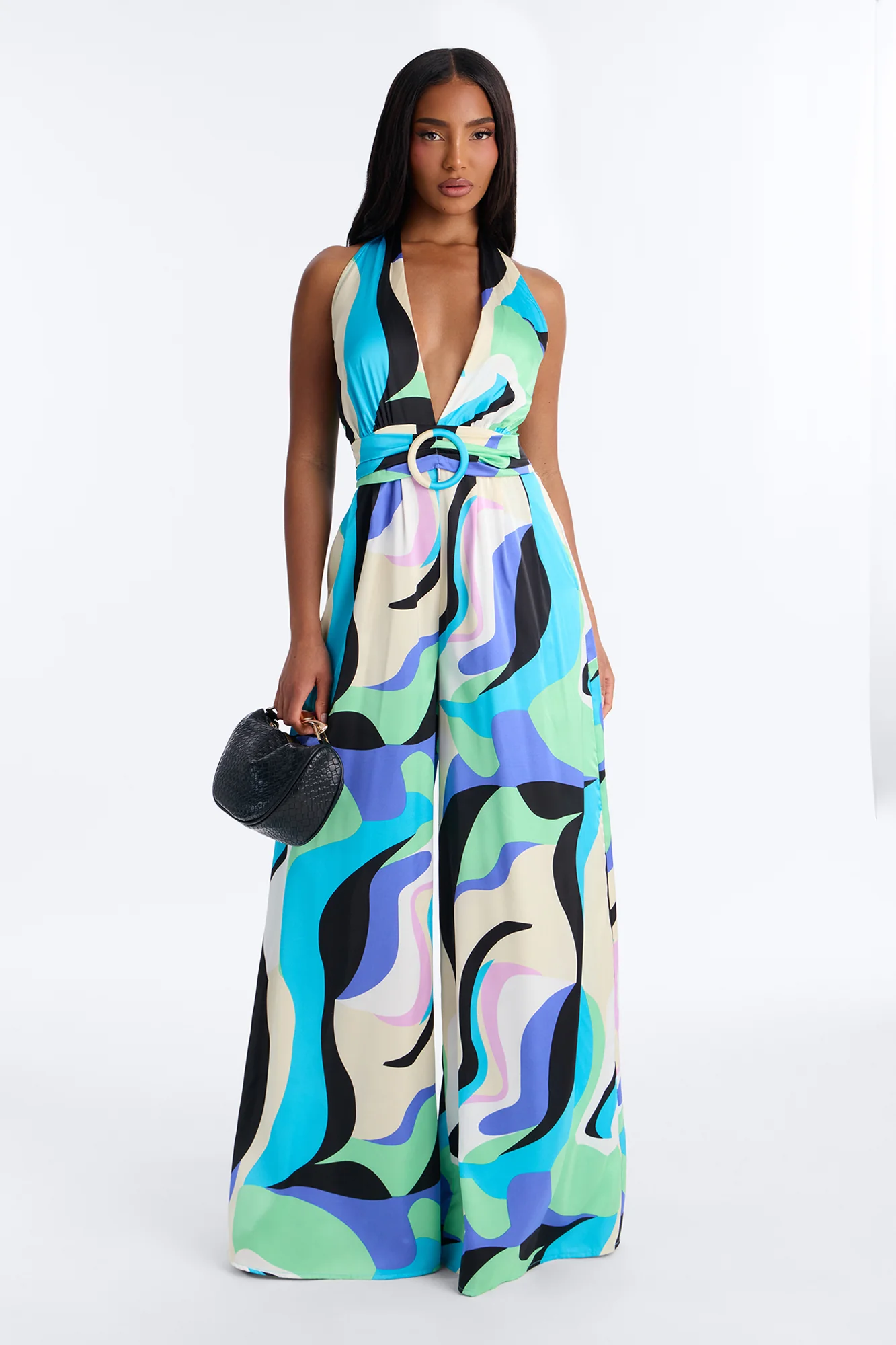 Jules Belted Wide Leg Jumpsuit - Blue