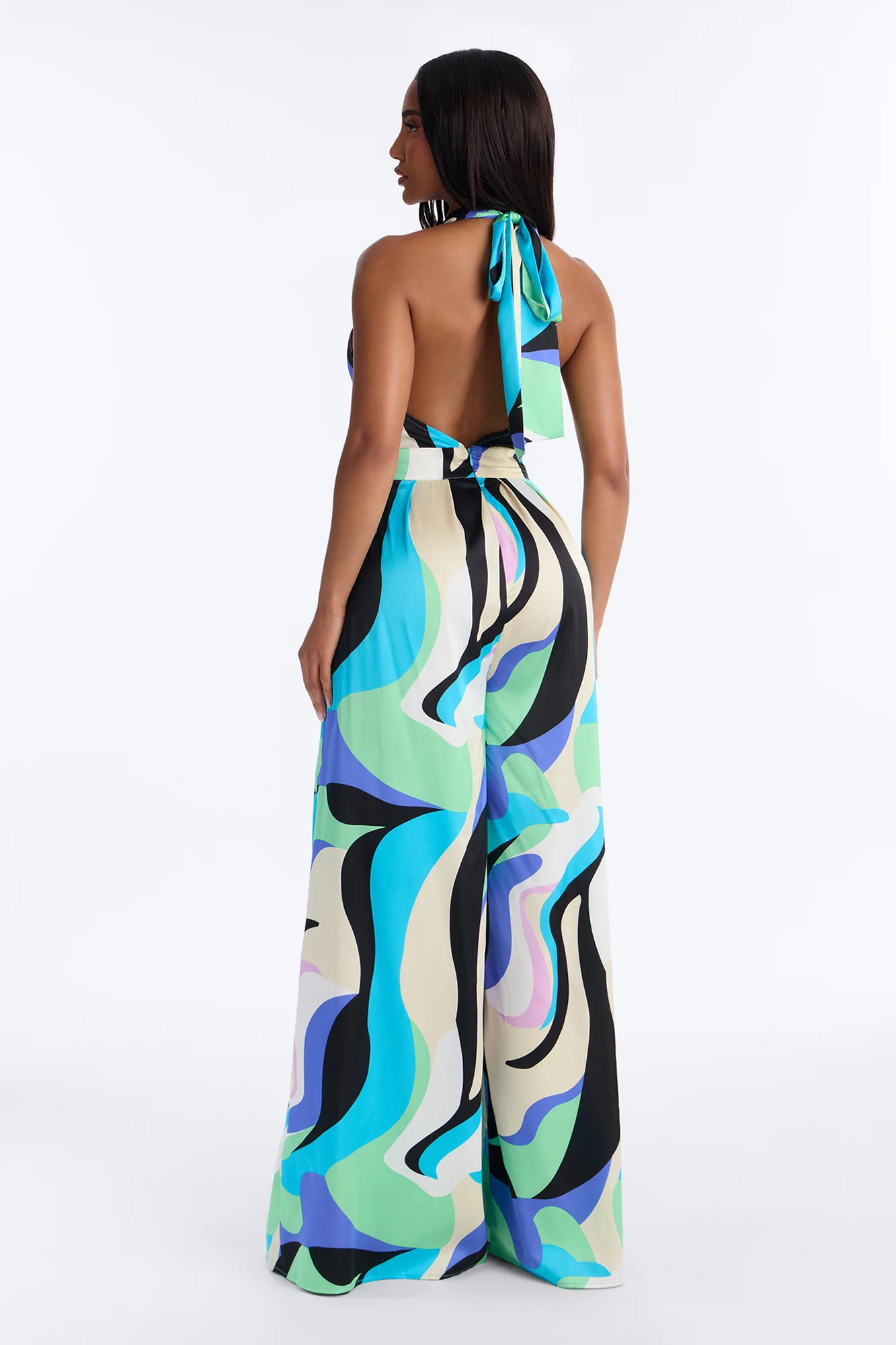 Jules Belted Wide Leg Jumpsuit - Blue - Image 4