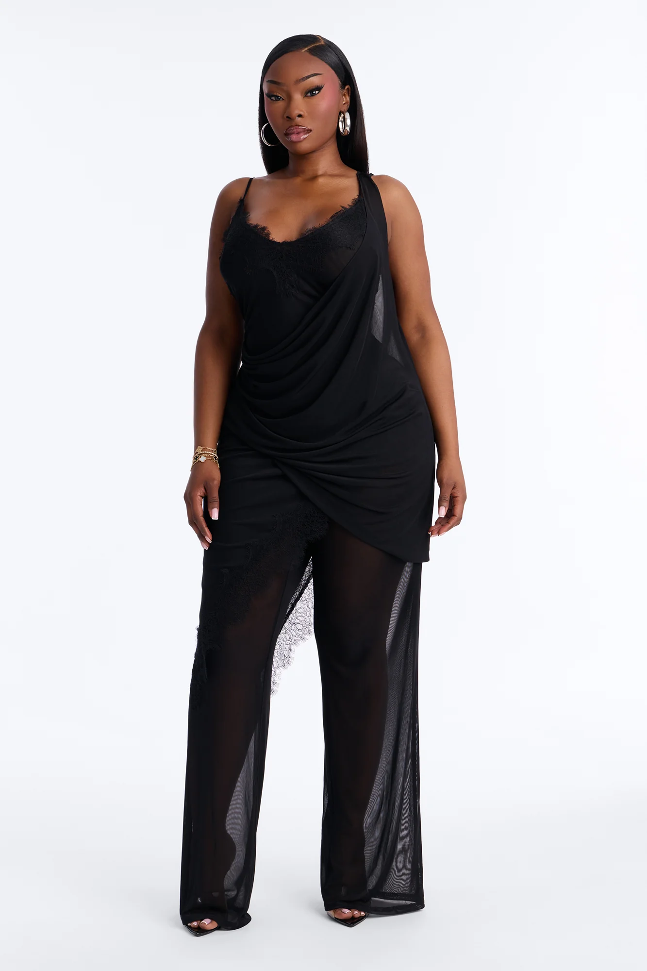 Jules Lace Mesh Pant Set - Black