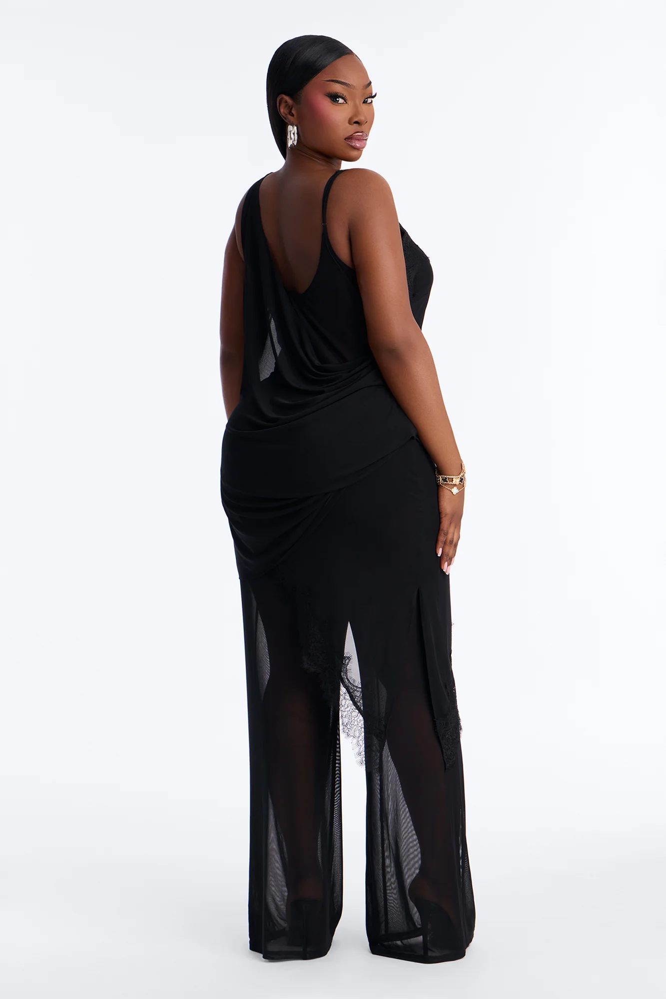 Jules Lace Mesh Pant Set - Black - Image 4