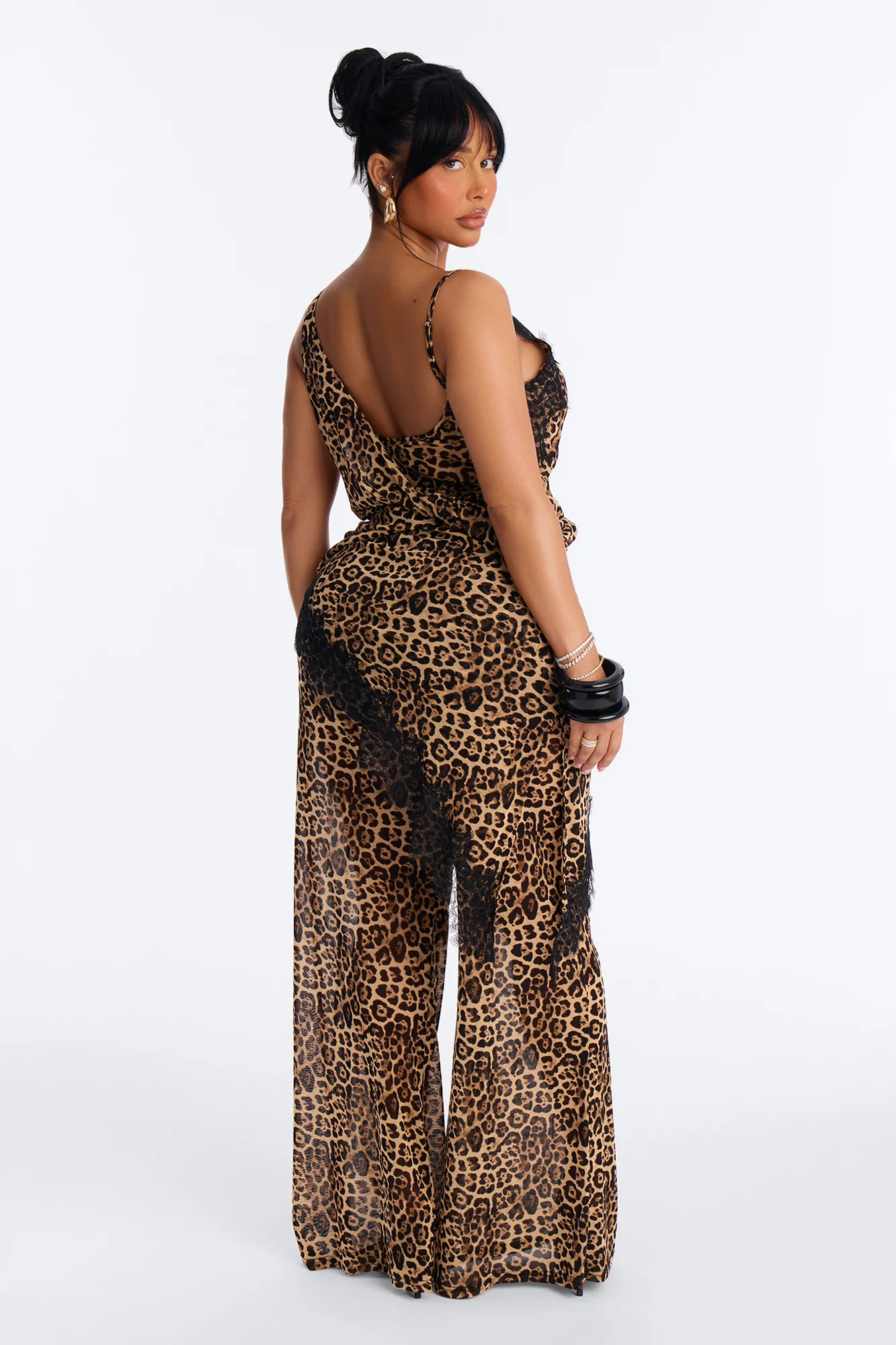 Jules Leopard Lace Mesh Pant Set - Brown/combo - Image 3