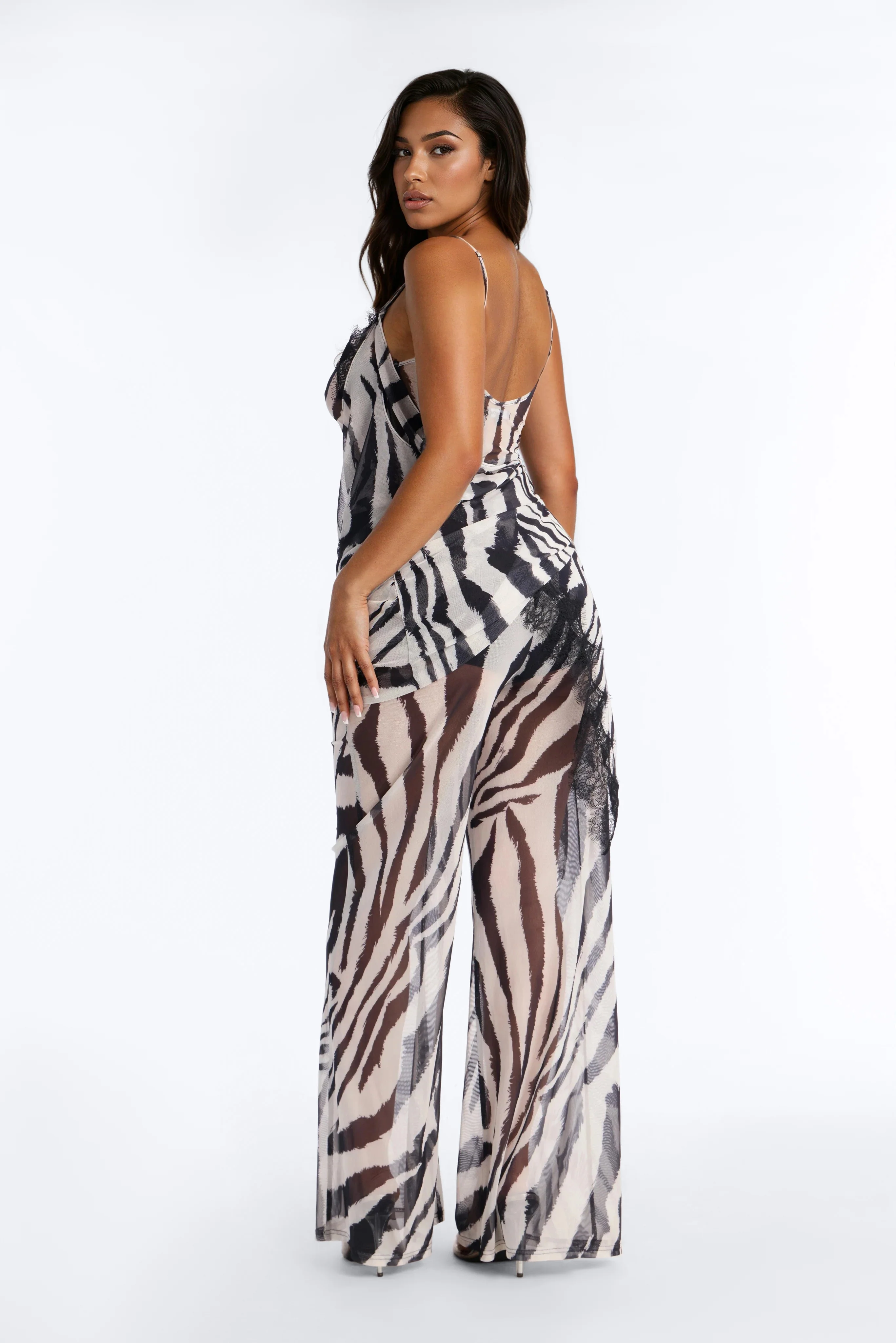 Jules Zebra Lace Mesh Pant Set - Black/White - Image 4