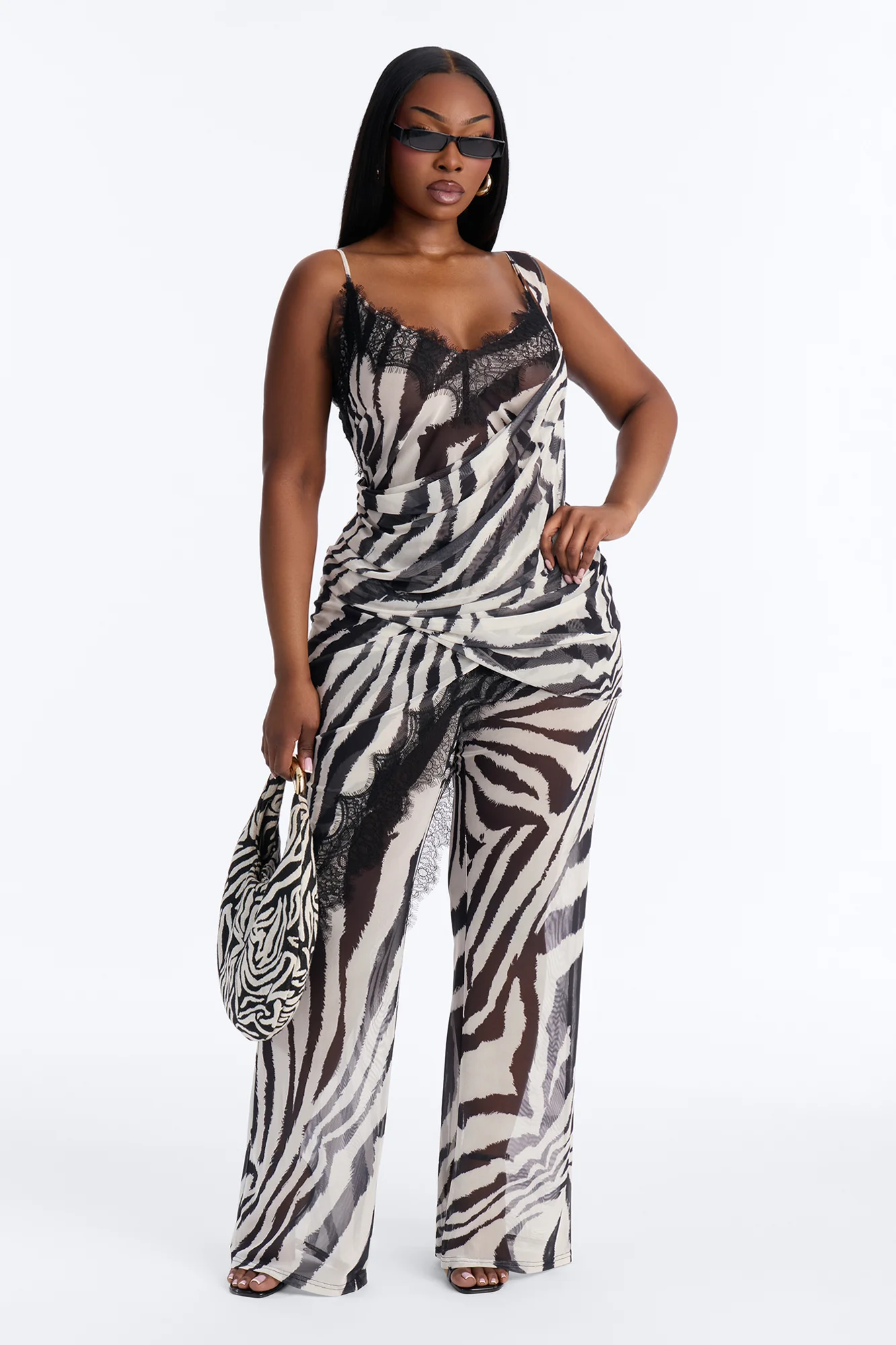 Jules Zebra Lace Mesh Pant Set - Black/White - Image 5