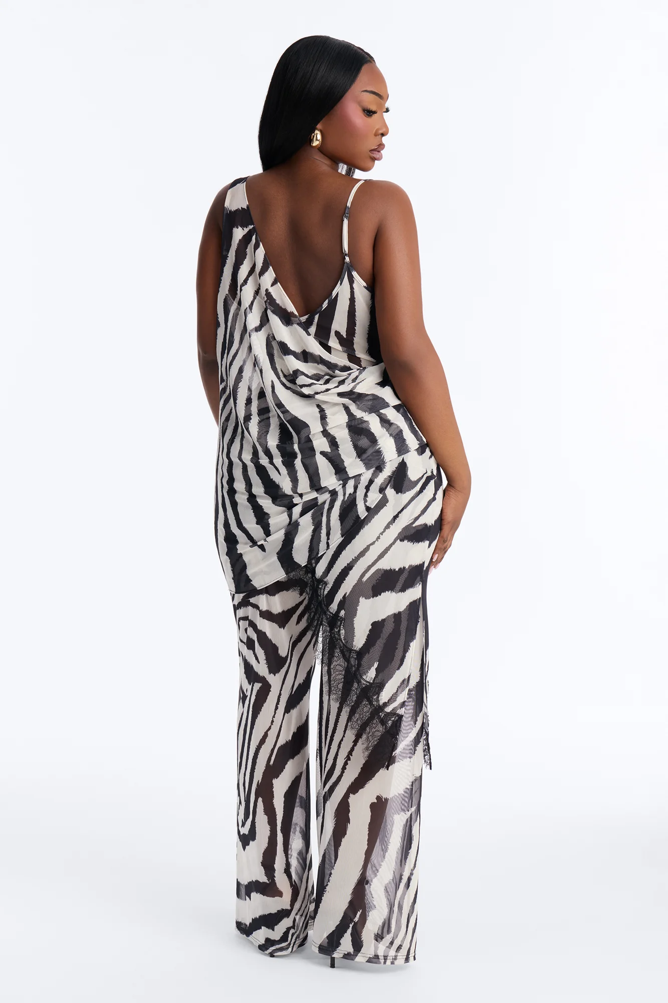 Jules Zebra Lace Mesh Pant Set - Black/White - Image 8