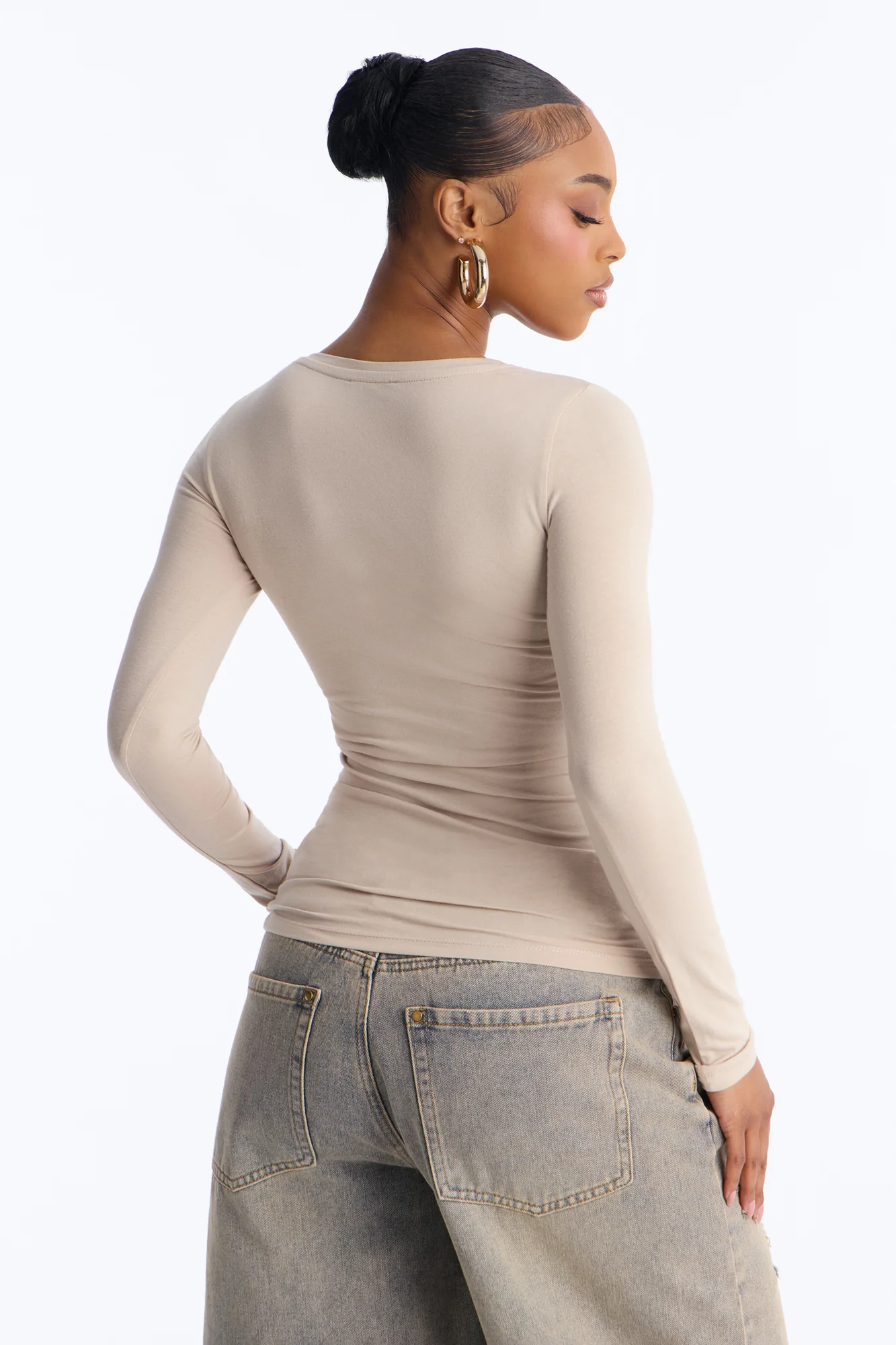 Julia Long Sleeve Top - Stone - Image 4