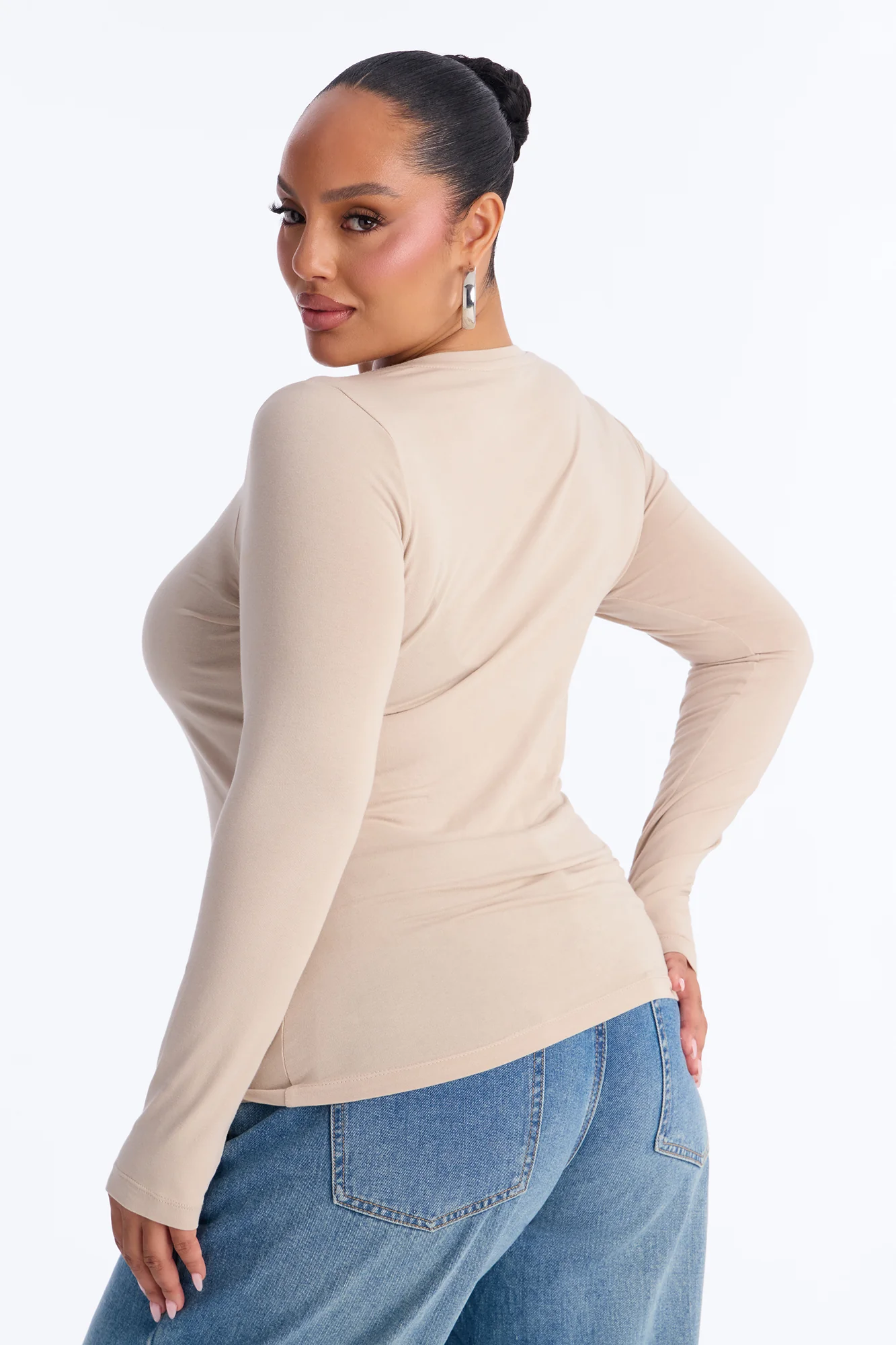 Julia Long Sleeve Top - Stone - Image 7