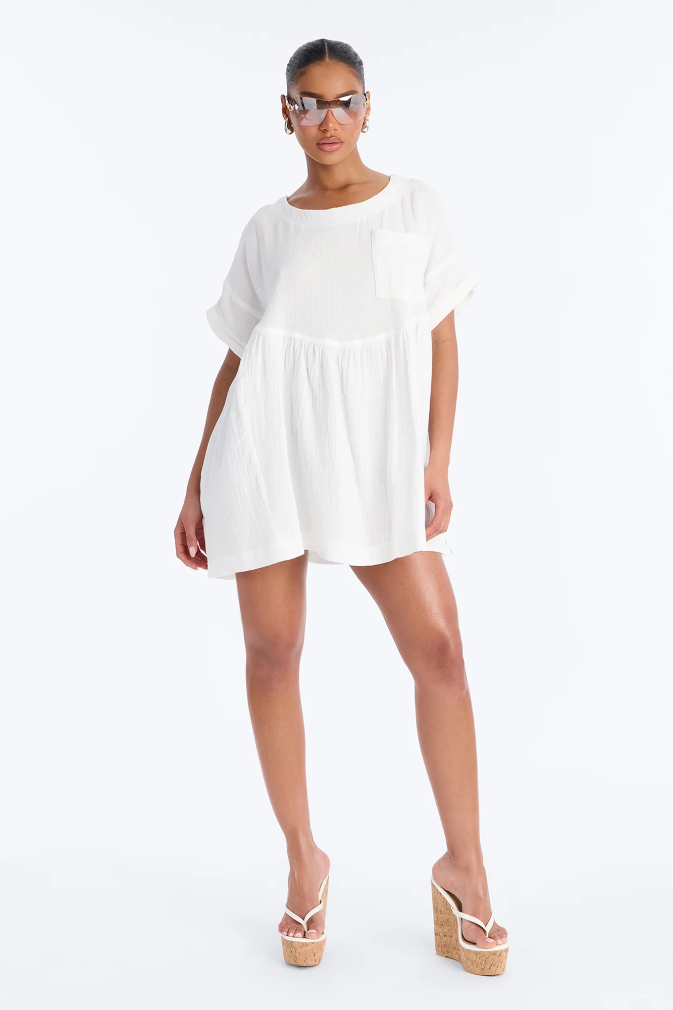 Juliana BabyDoll Gauze Tunic Top - White - Image 2