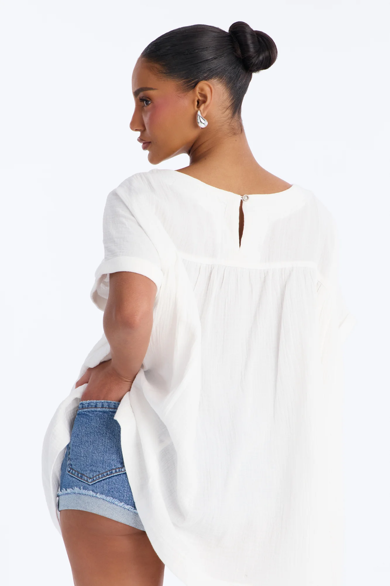 Juliana BabyDoll Gauze Tunic Top - White - Image 4