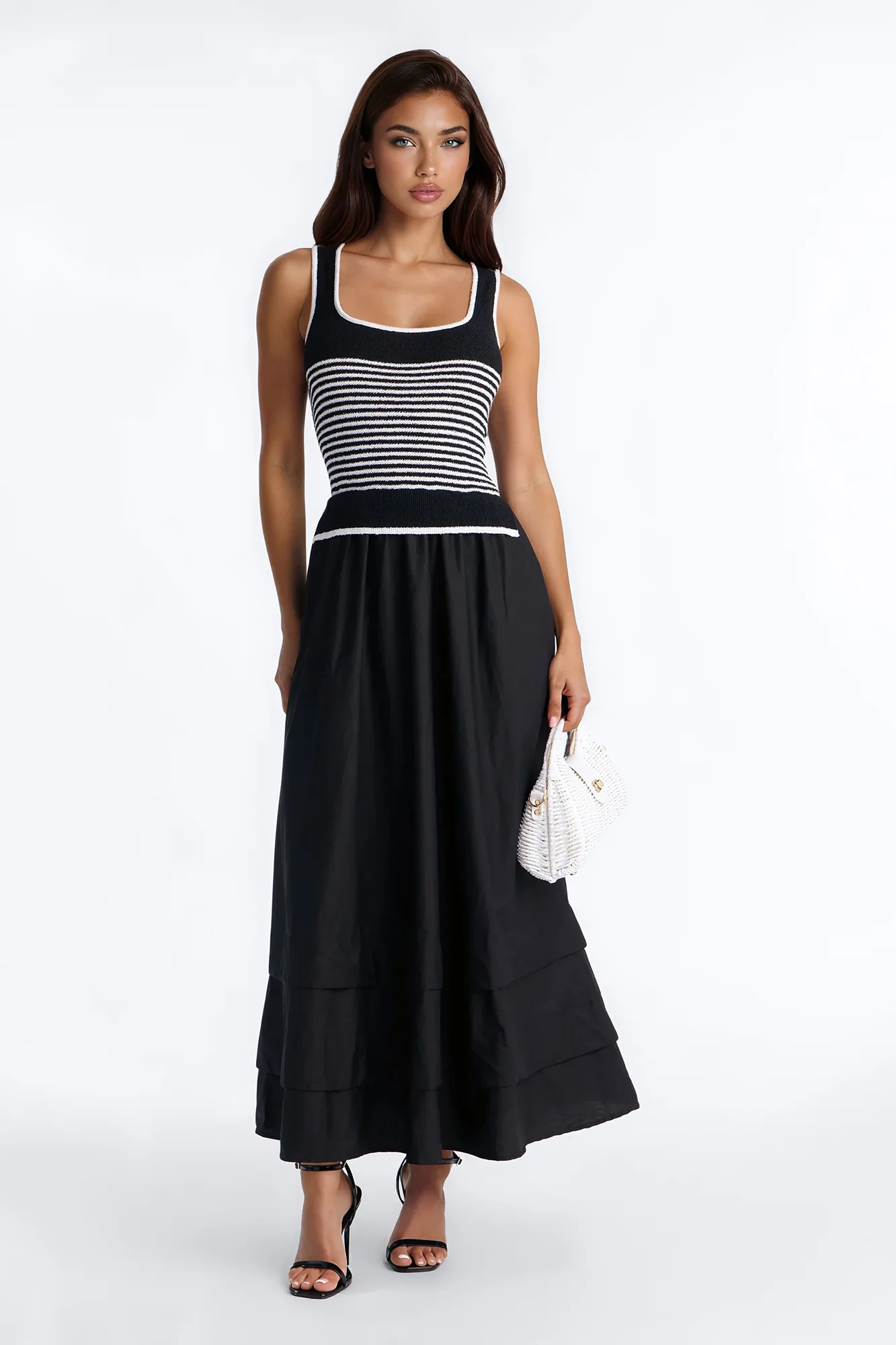 Julianne A Line Knit Maxi Dress - Black/White