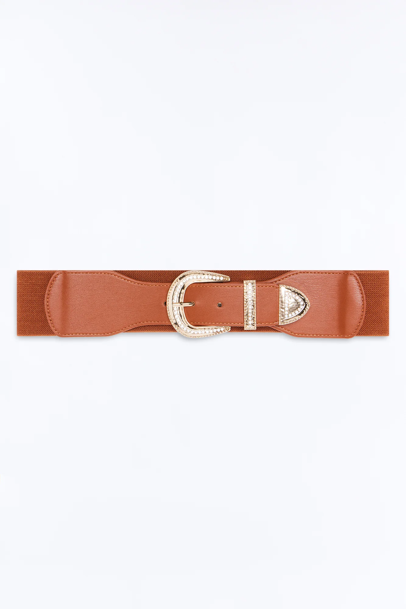 Julie Rhinestone Wide Stretch Belt - Cognac - Image 3
