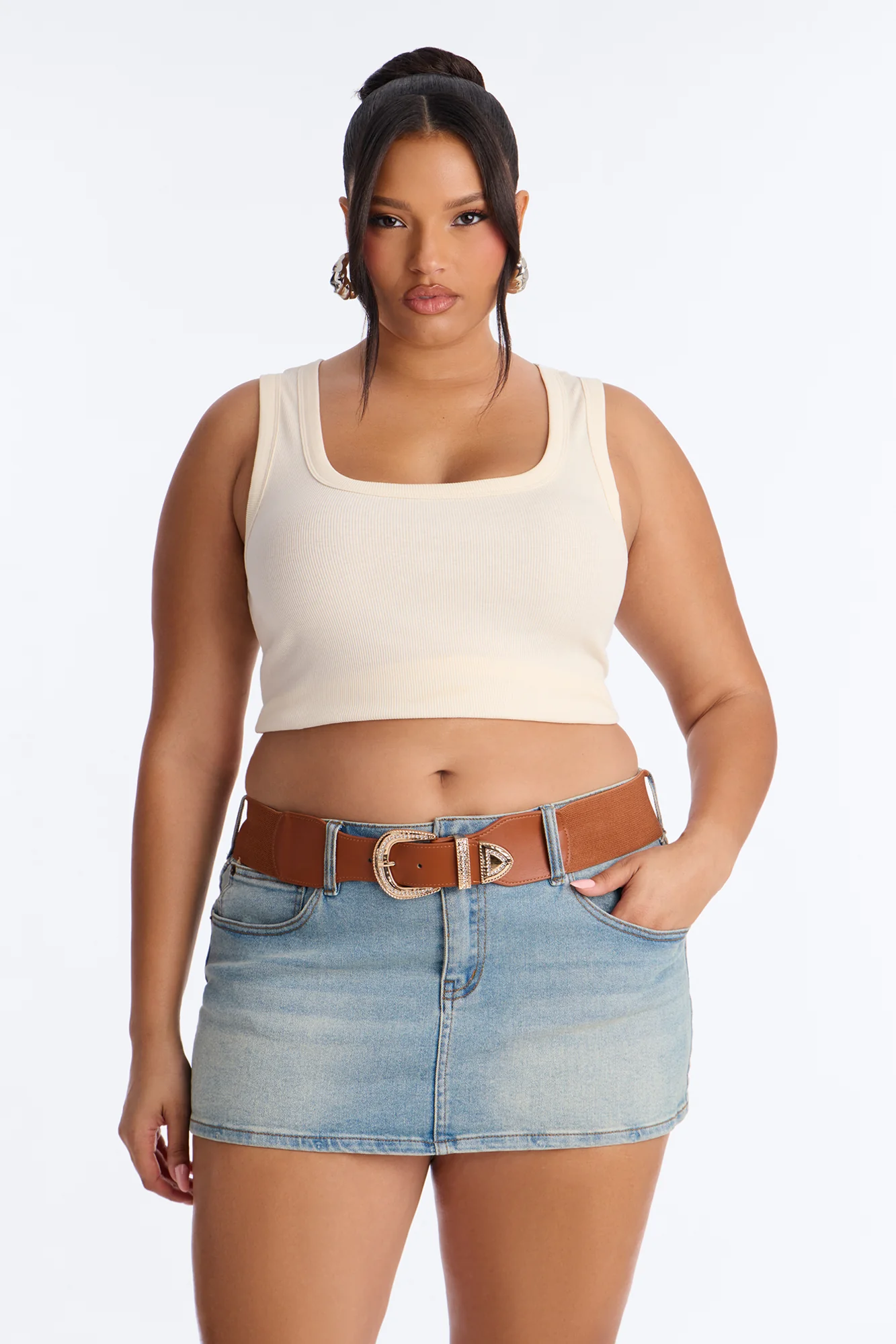 Julie Rhinestone Wide Stretch Belt - Cognac - Image 5