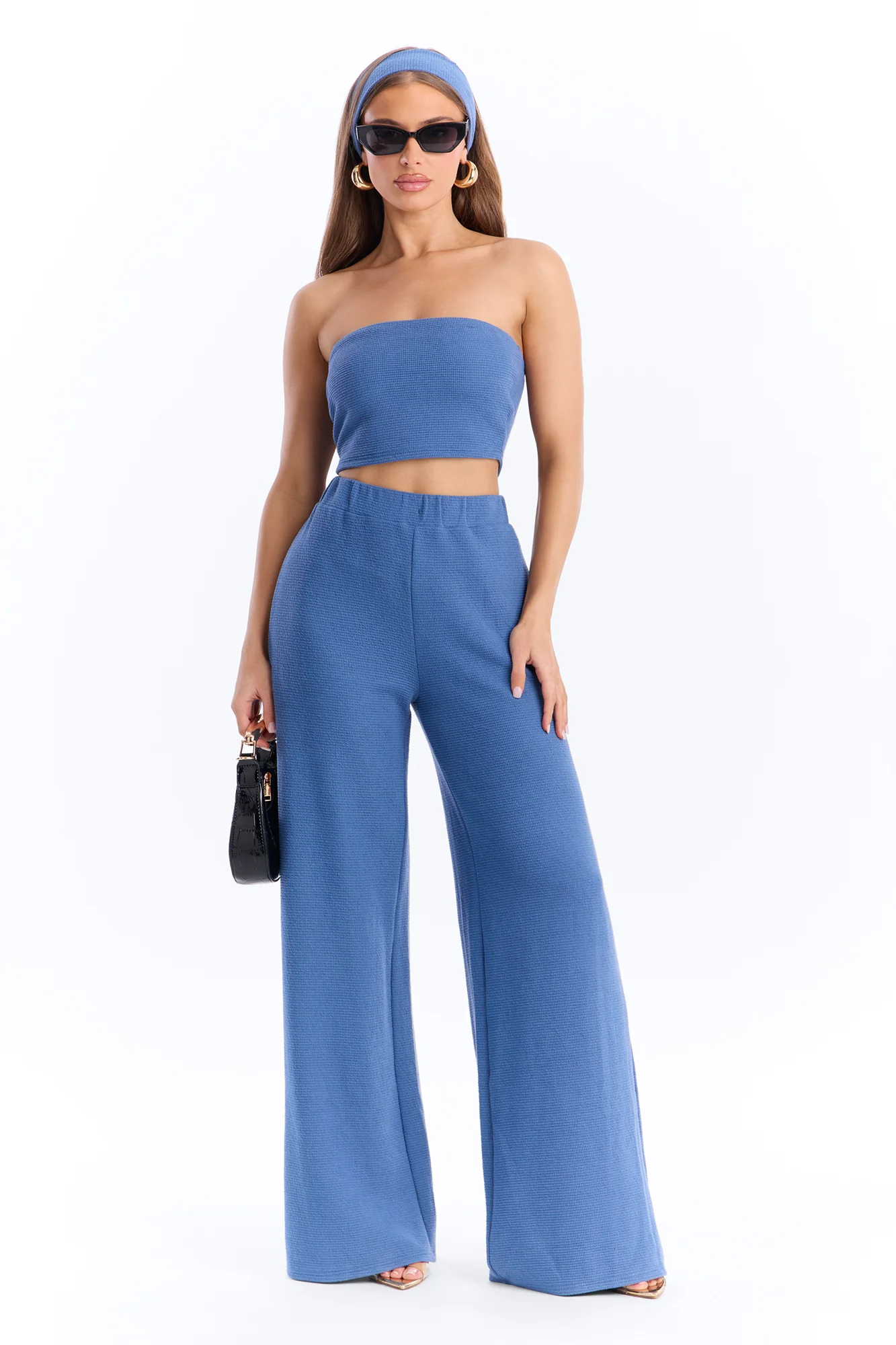 Juliette Textured 3 Piece Pant Set - Blue