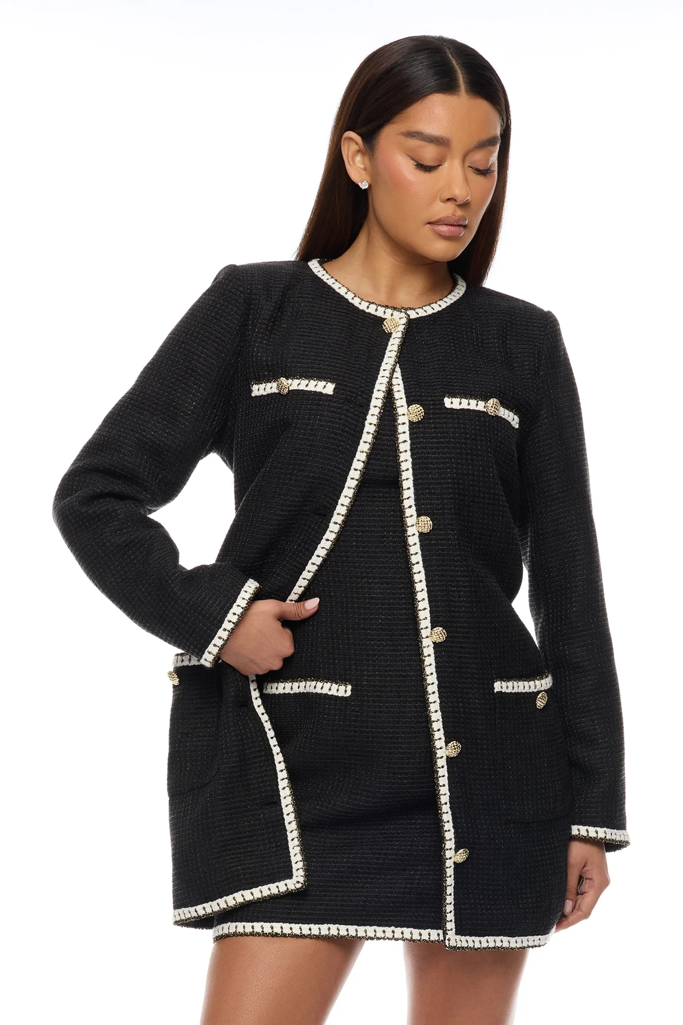 Juliette Tweed 2 Piece Mini Dress Set - Black