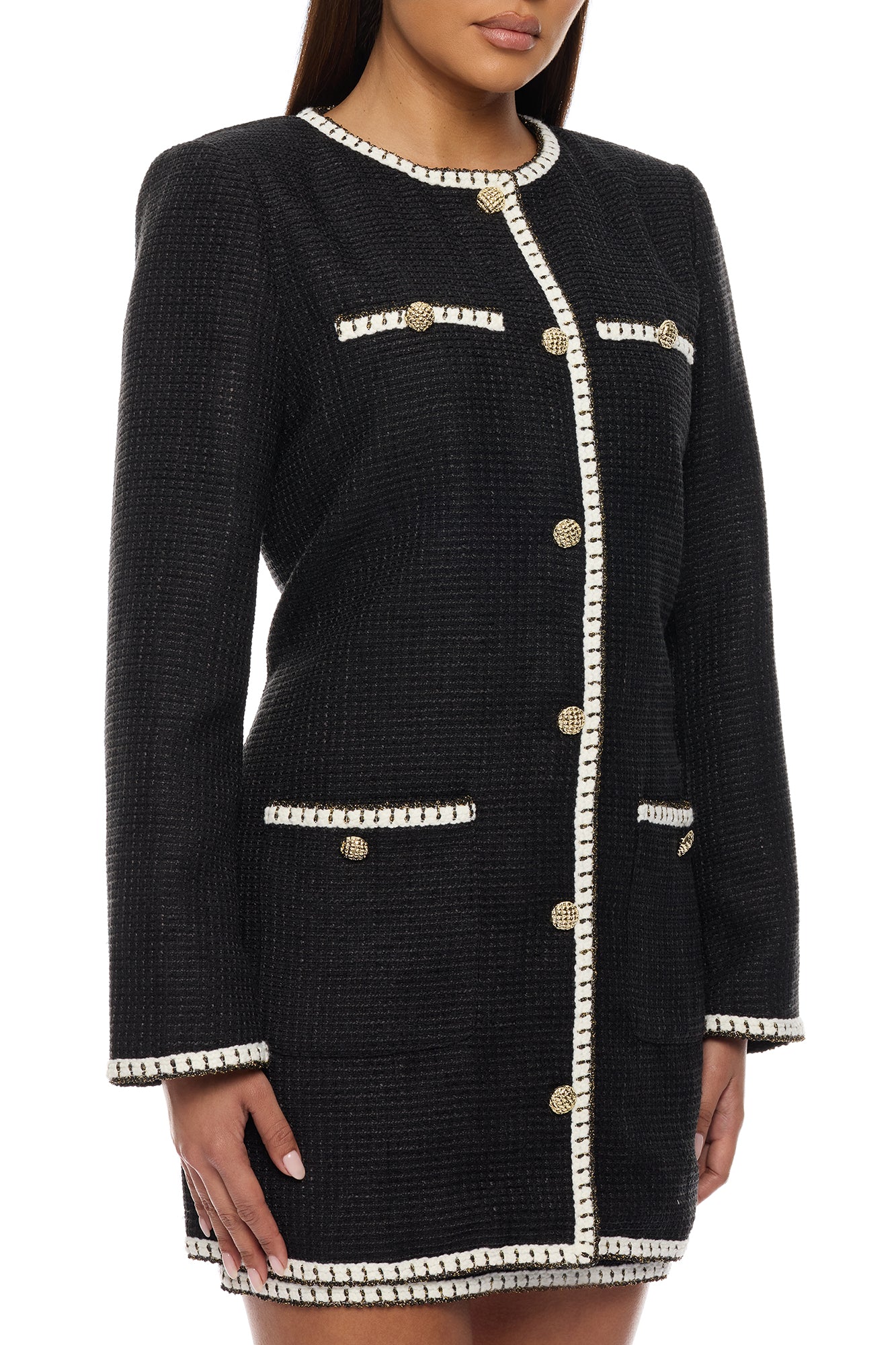 Juliette Tweed 2 Piece Mini Dress Set - Black - Image 3