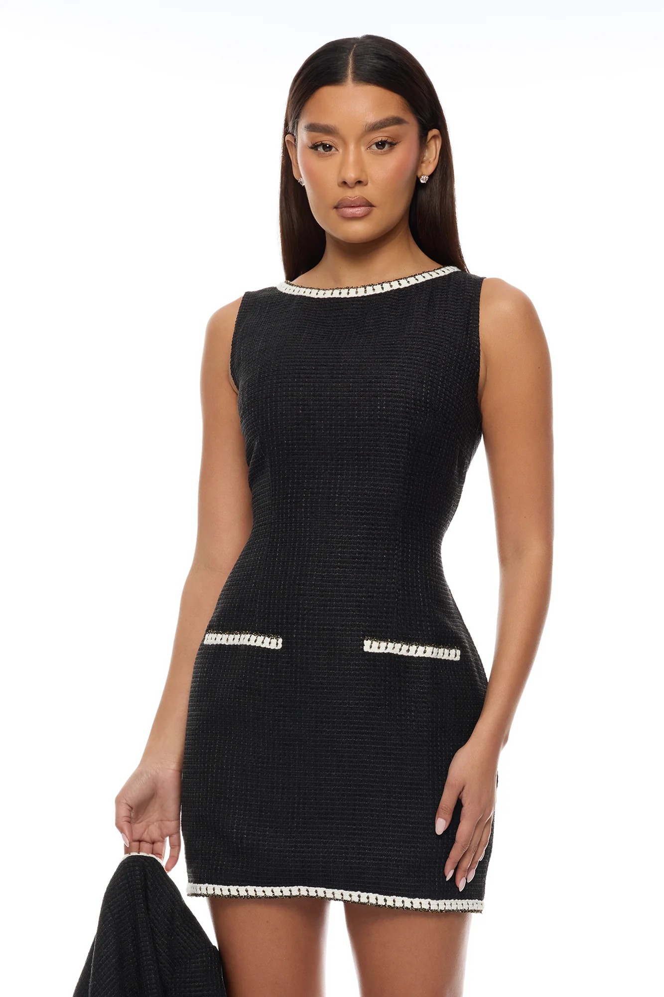 Juliette Tweed 2 Piece Mini Dress Set - Black - Image 4
