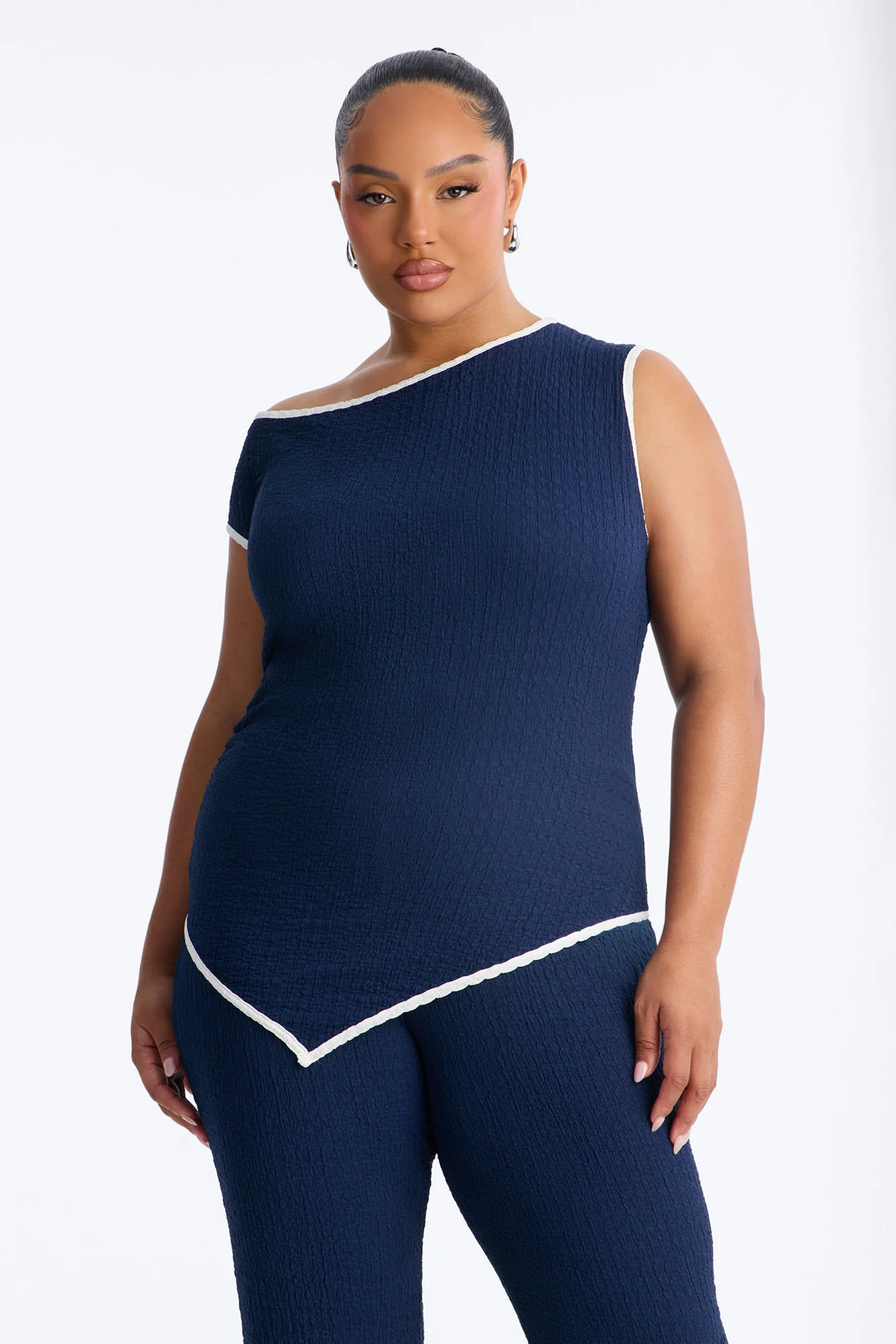 Julissa Textured Off Shoulder Pant Set - Navy - Image 6