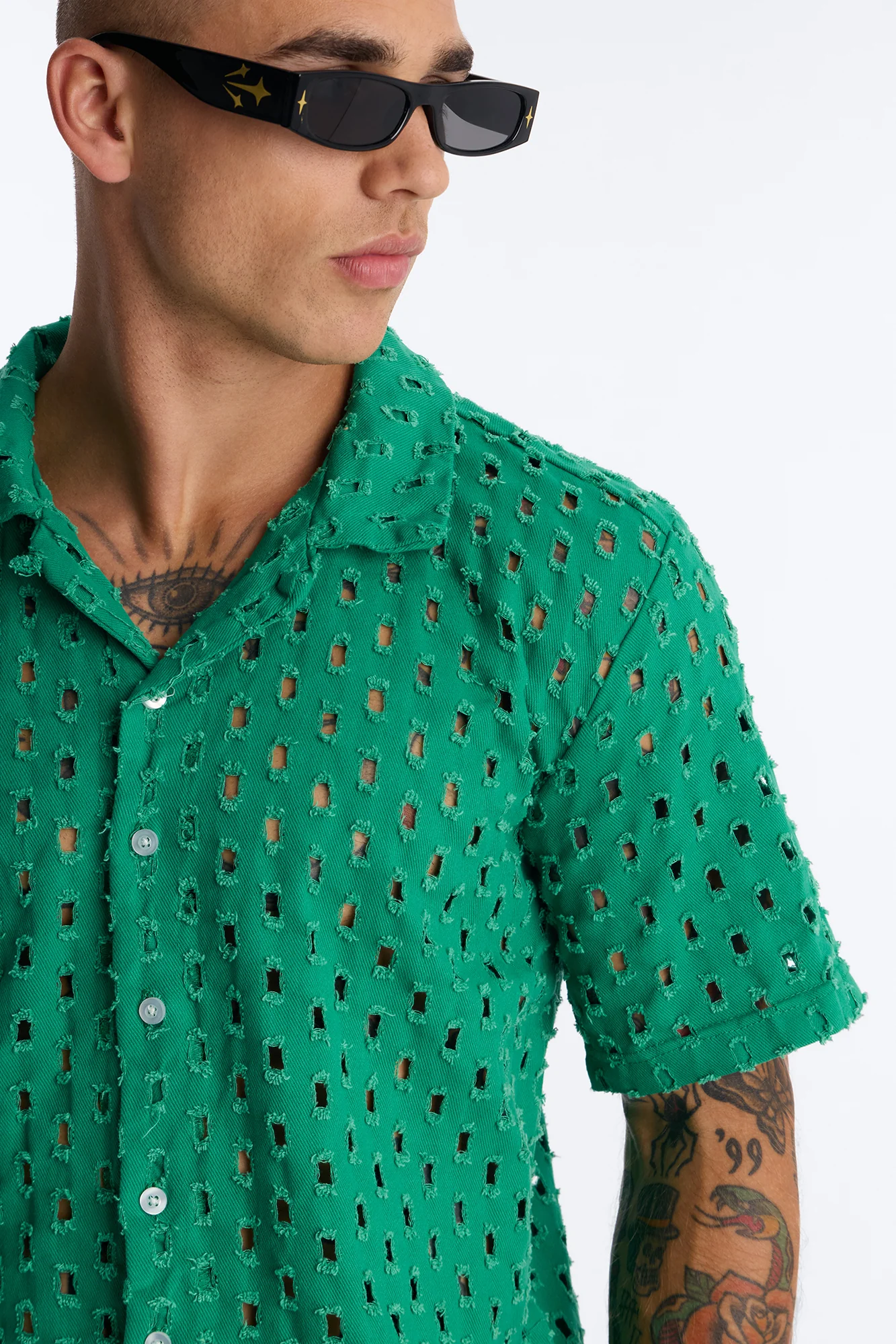 Jungle Palm Cuban Collar Shirt - Green - Image 3