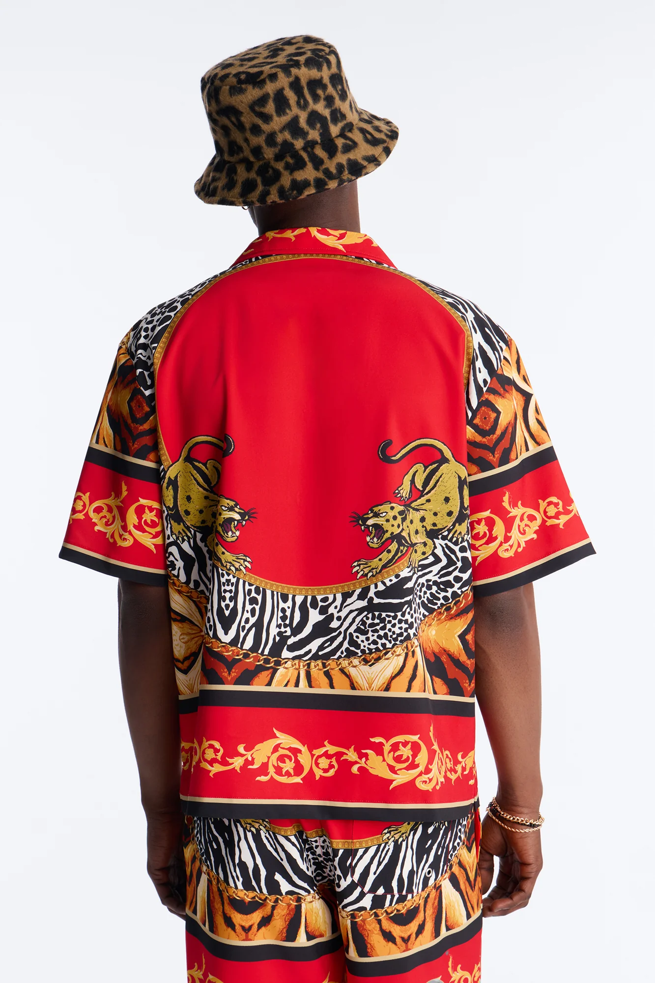 Jungle Royale Baroque Cuban Collar Button Up Shirt - Red - Image 4