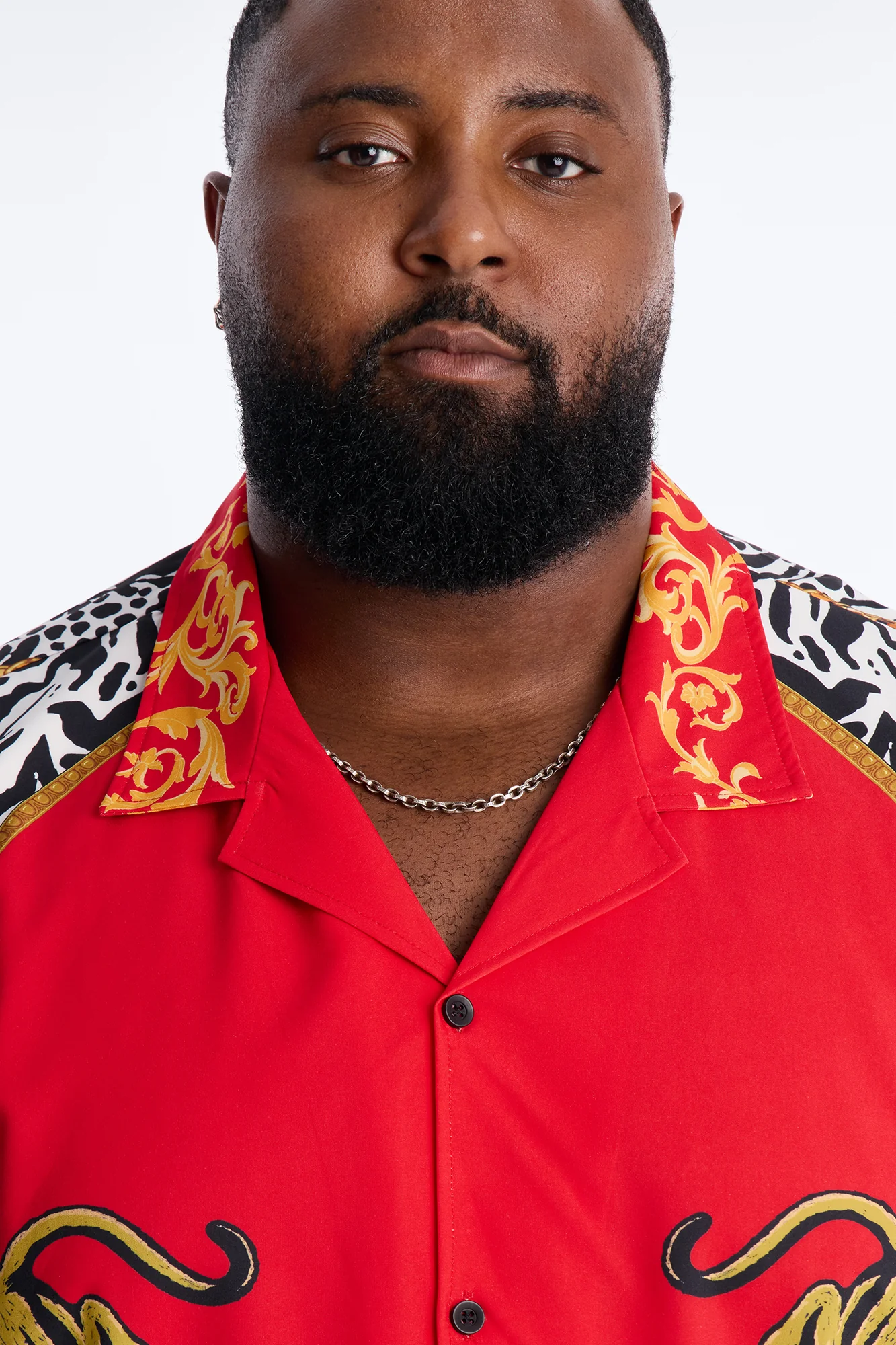 Jungle Royale Baroque Cuban Collar Button Up Shirt - Red - Image 7
