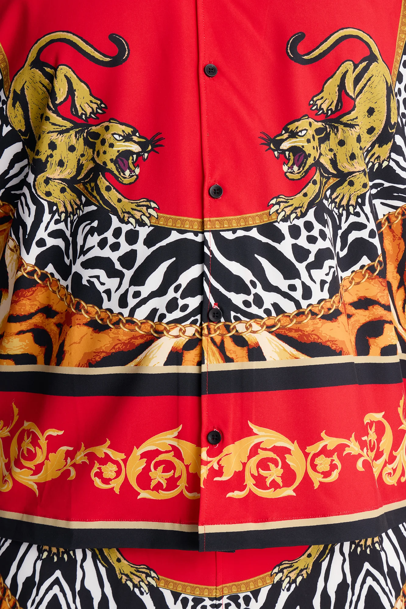 Jungle Royale Baroque Cuban Collar Button Up Shirt - Red - Image 8