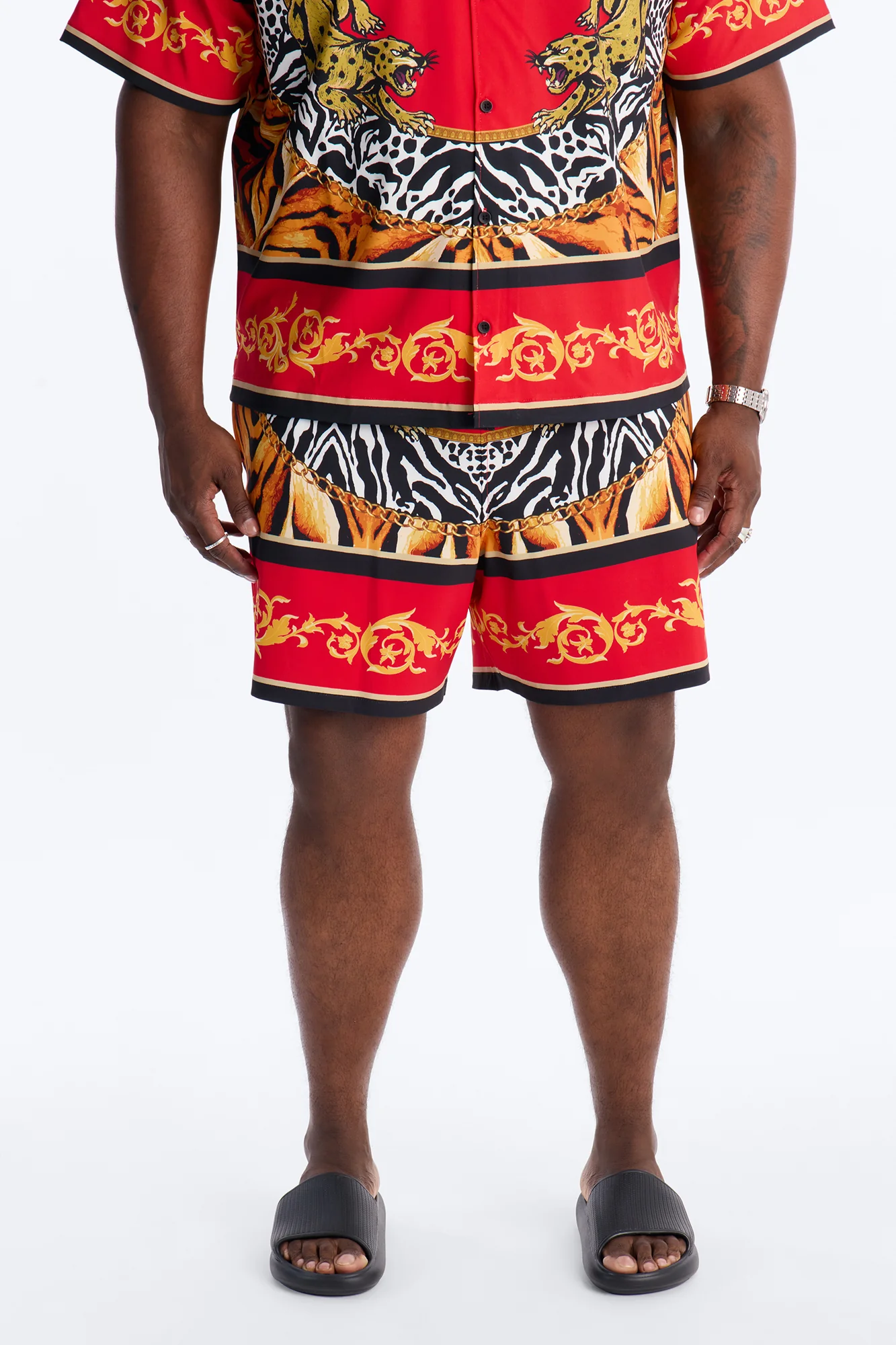 Jungle Royale Baroque Swim Trunk 7″ - Red - Image 5