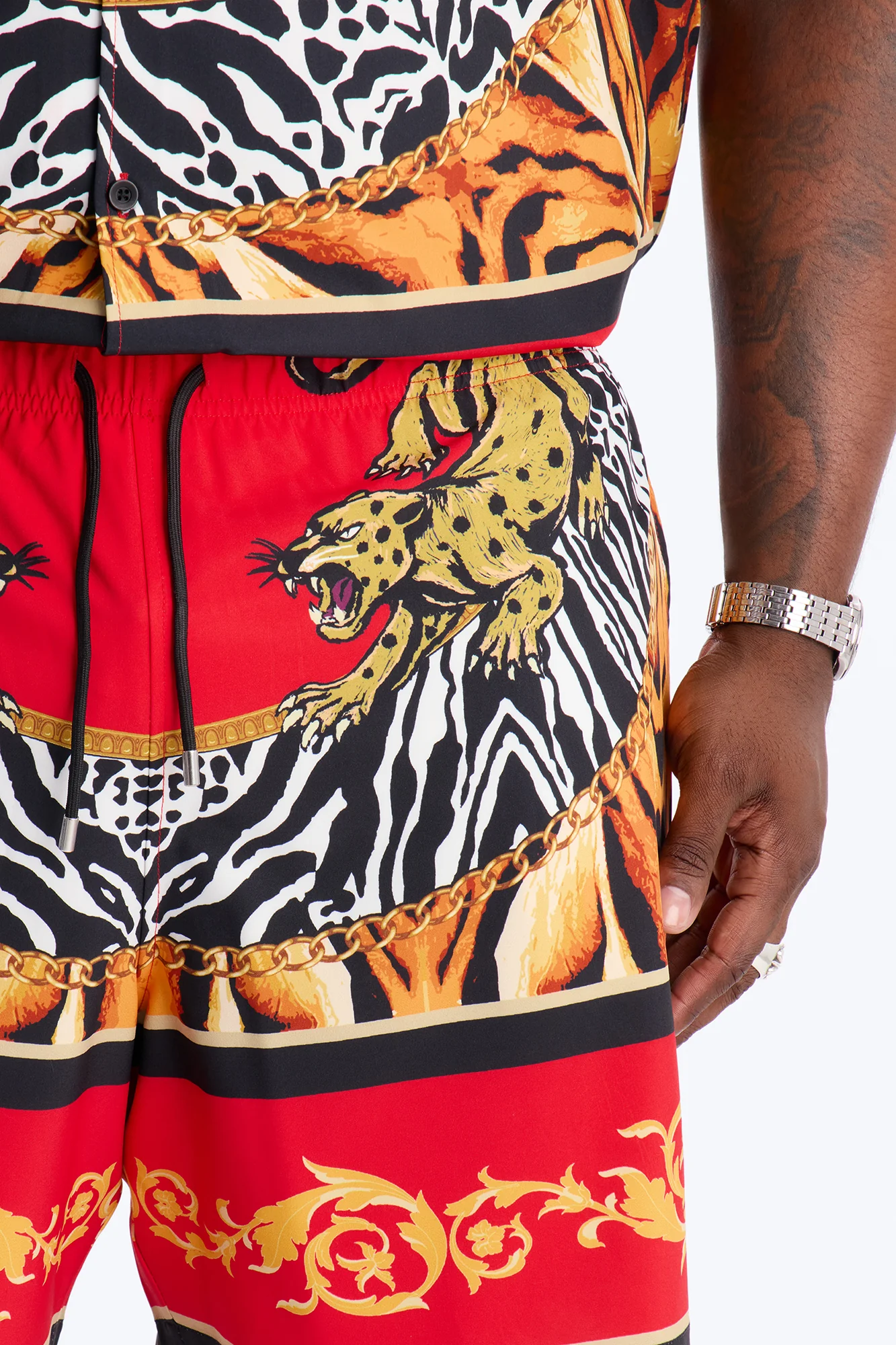 Jungle Royale Baroque Swim Trunk 7″ - Red - Image 7