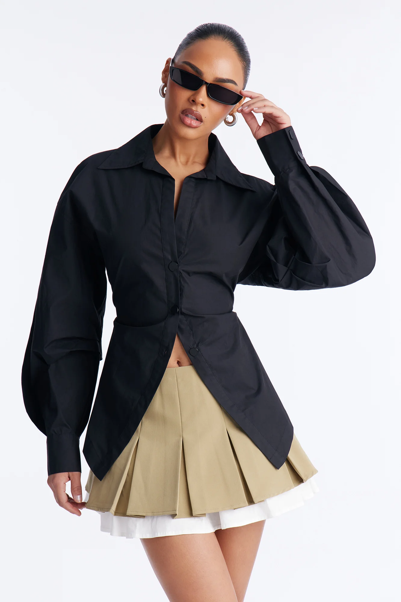 Junie Oversized Button Down Top - Black