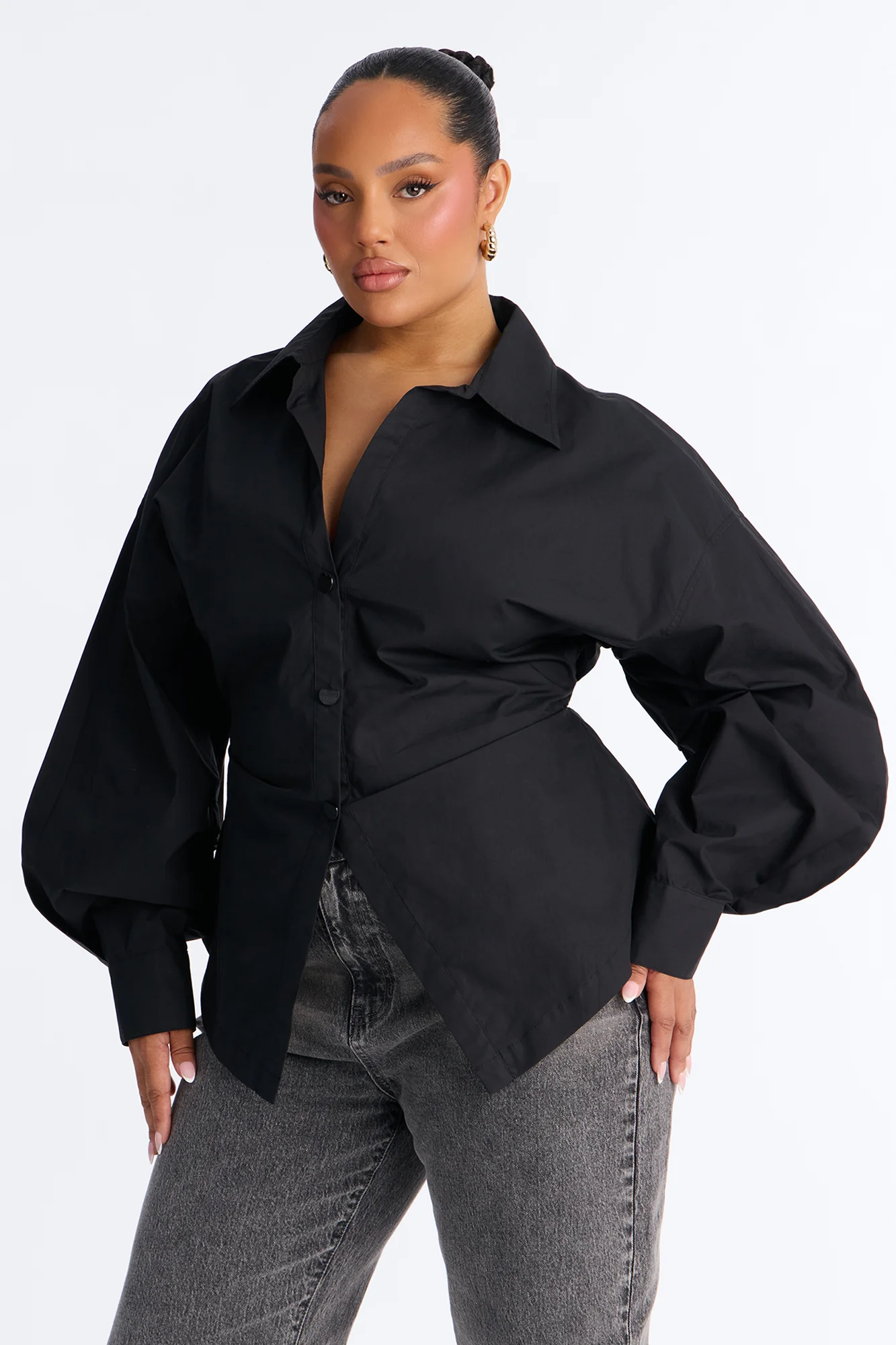 Junie Oversized Button Down Top - Black - Image 5