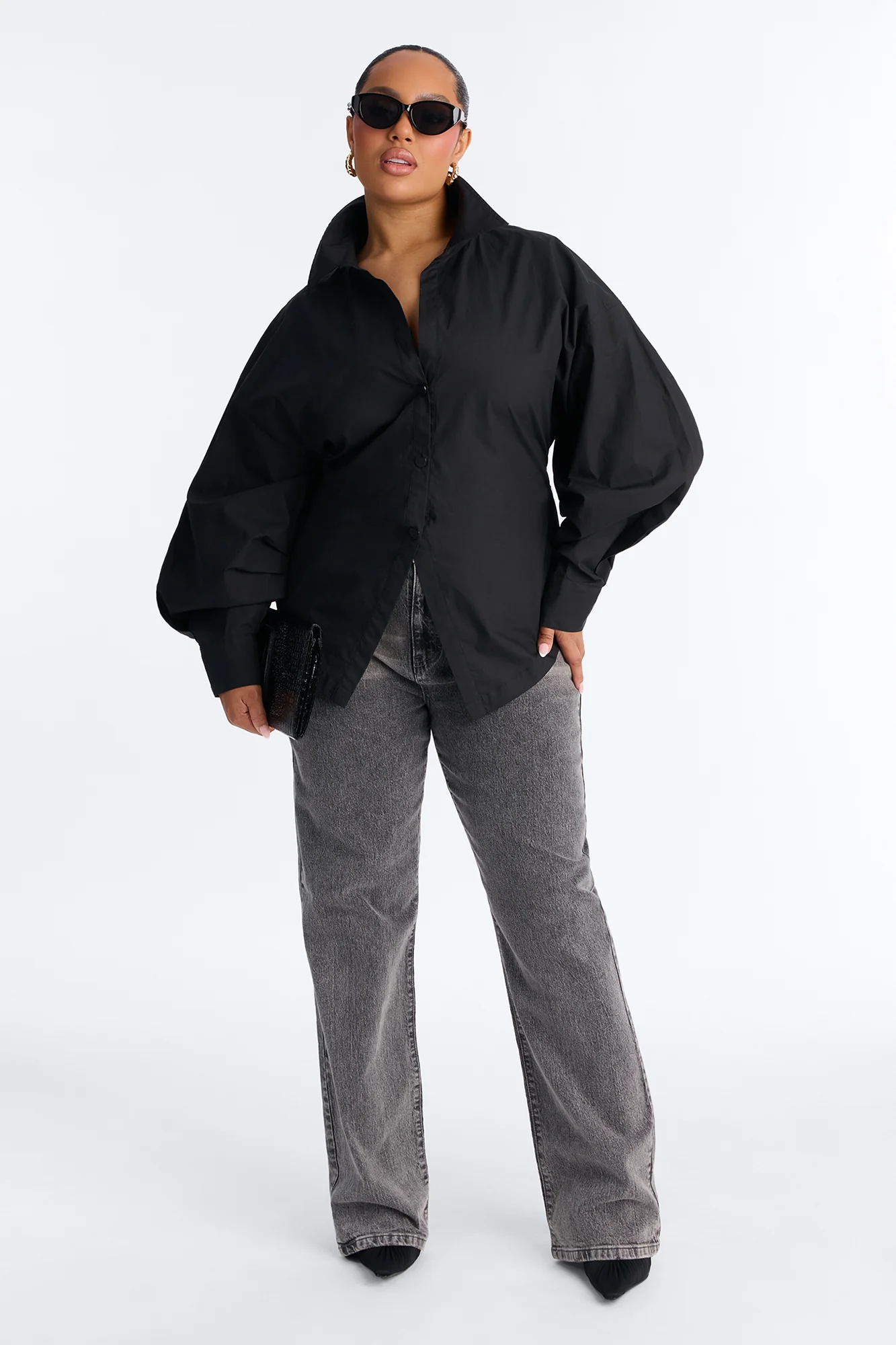 Junie Oversized Button Down Top - Black - Image 6