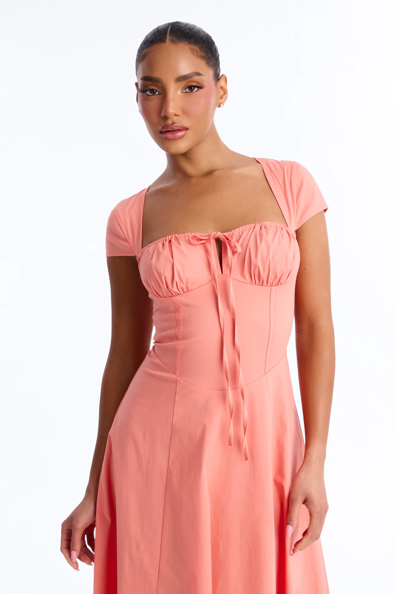 Juniper Cap Sleeve Midi Dress - Coral - Image 2