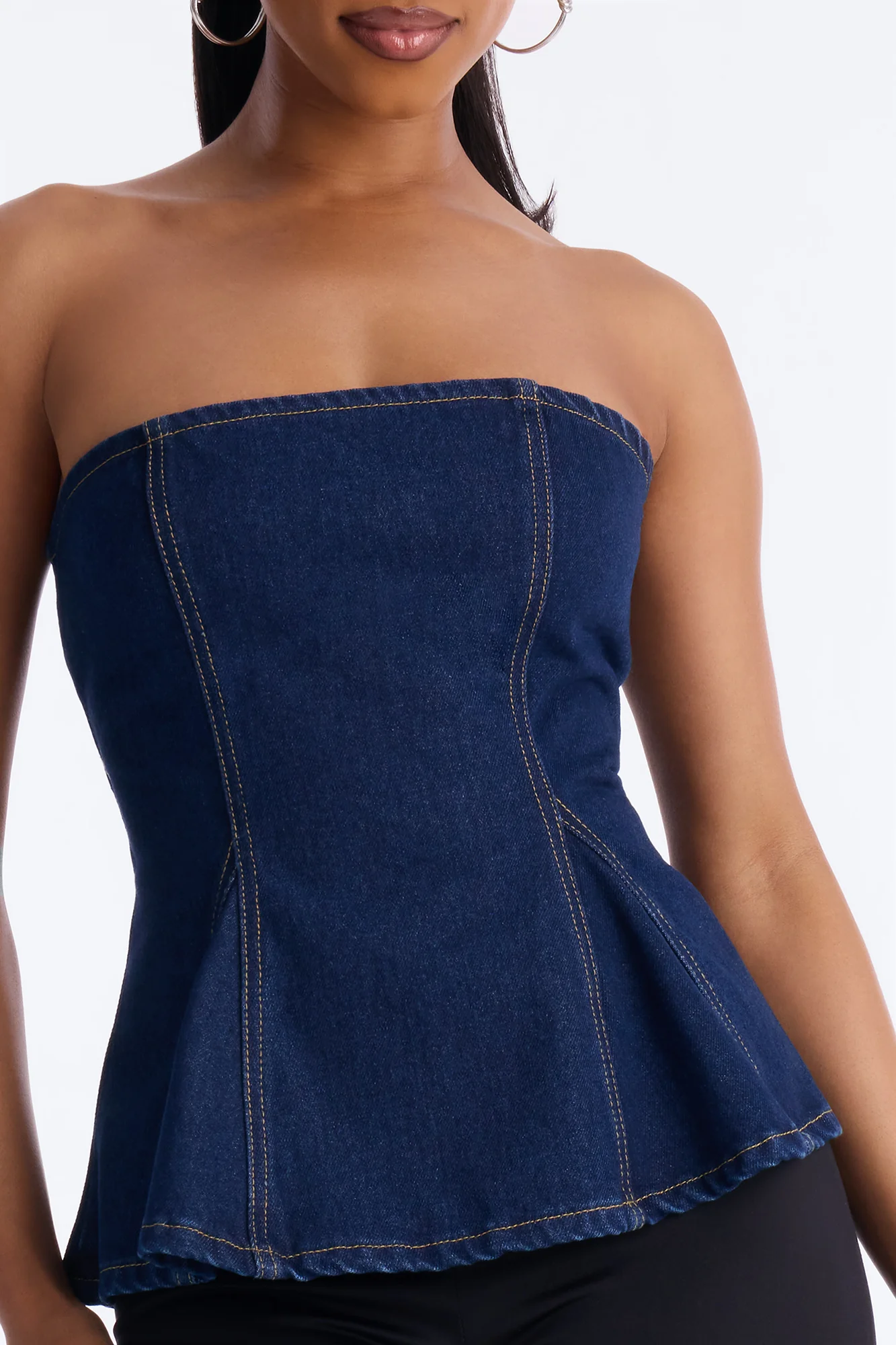 Just A Casual Serve Back Zip Denim Top - Dark Wash - Image 3