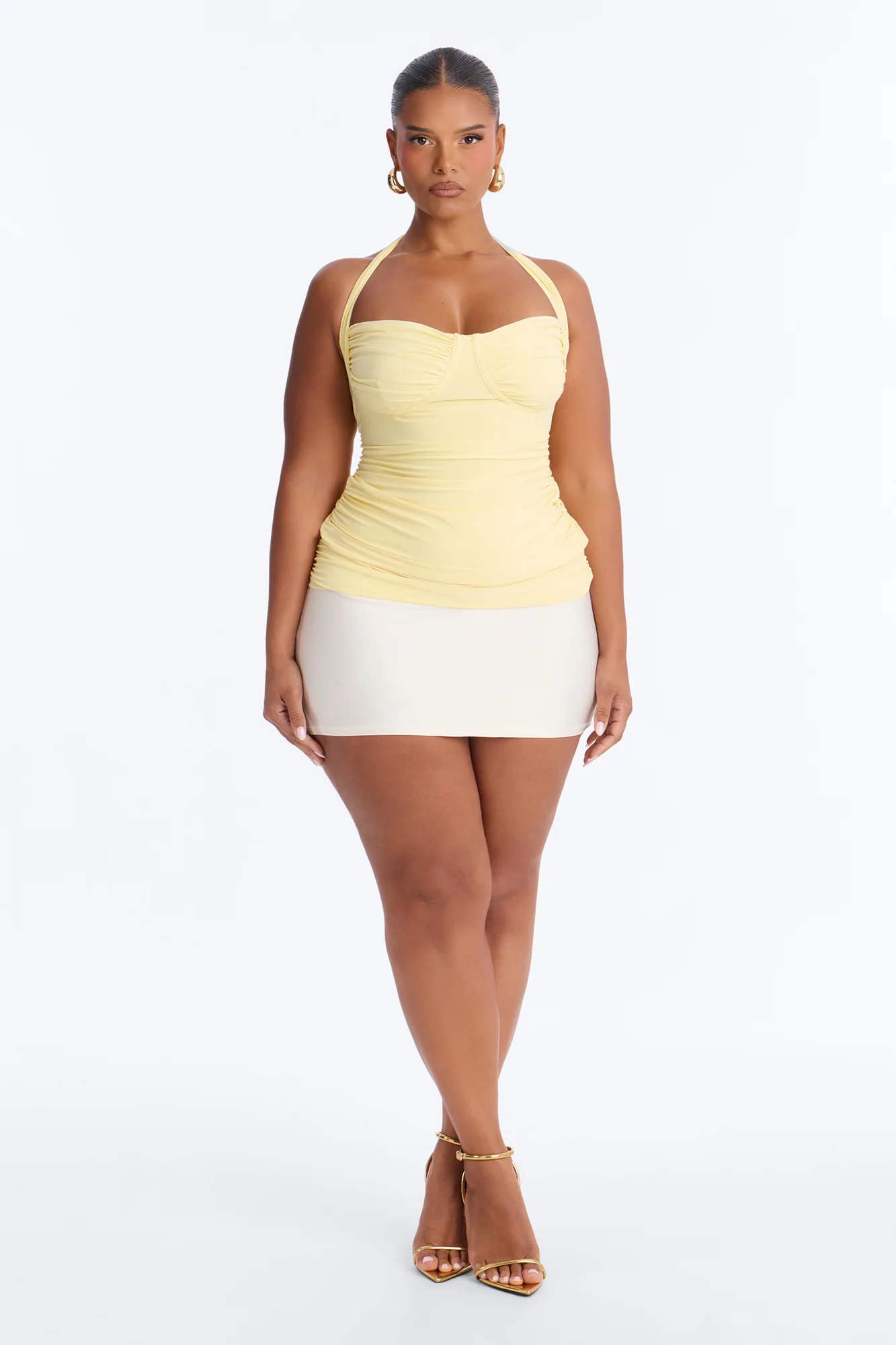 Just A Feeling Ruched Halter Top - Butter Yellow - Image 4